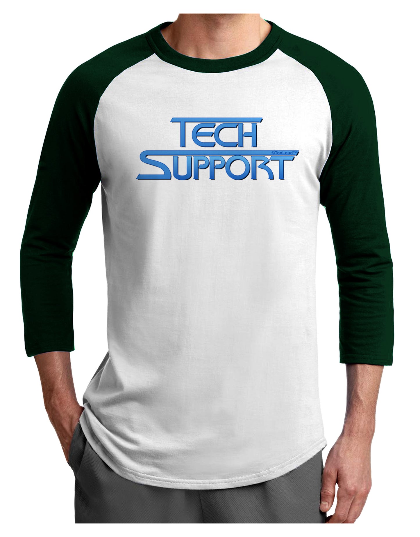 Tech Support Logo Adult Raglan Shirt-TooLoud-White-Forest-X-Small-Davson Sales