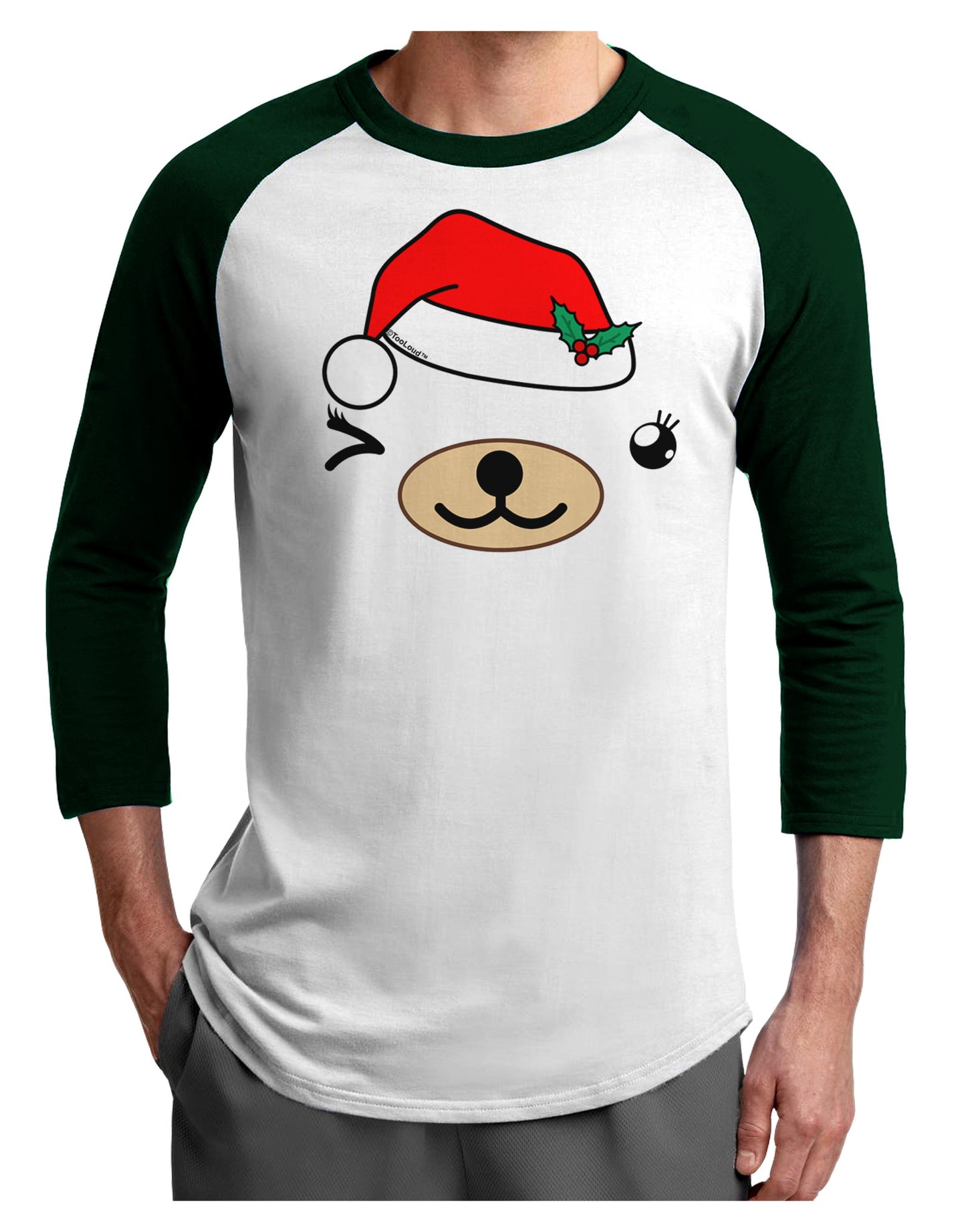 Kyu-T Face Beartholomea Santa Girl Bear Adult Raglan Shirt-Raglan Shirt-TooLoud-White-Forest-X-Small-Davson Sales