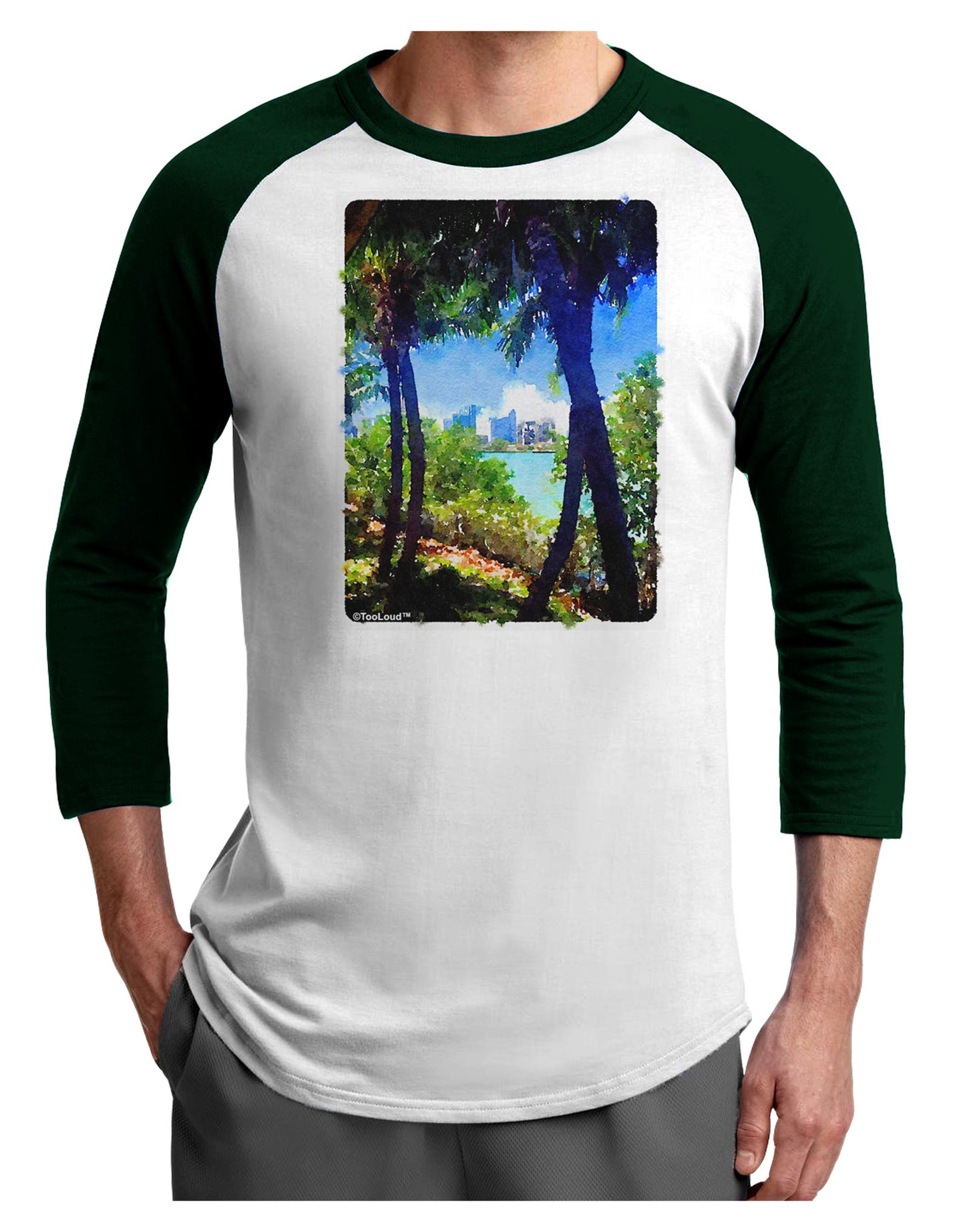 Tropical Skyline Adult Raglan Shirt-TooLoud-White-Forest-X-Small-Davson Sales