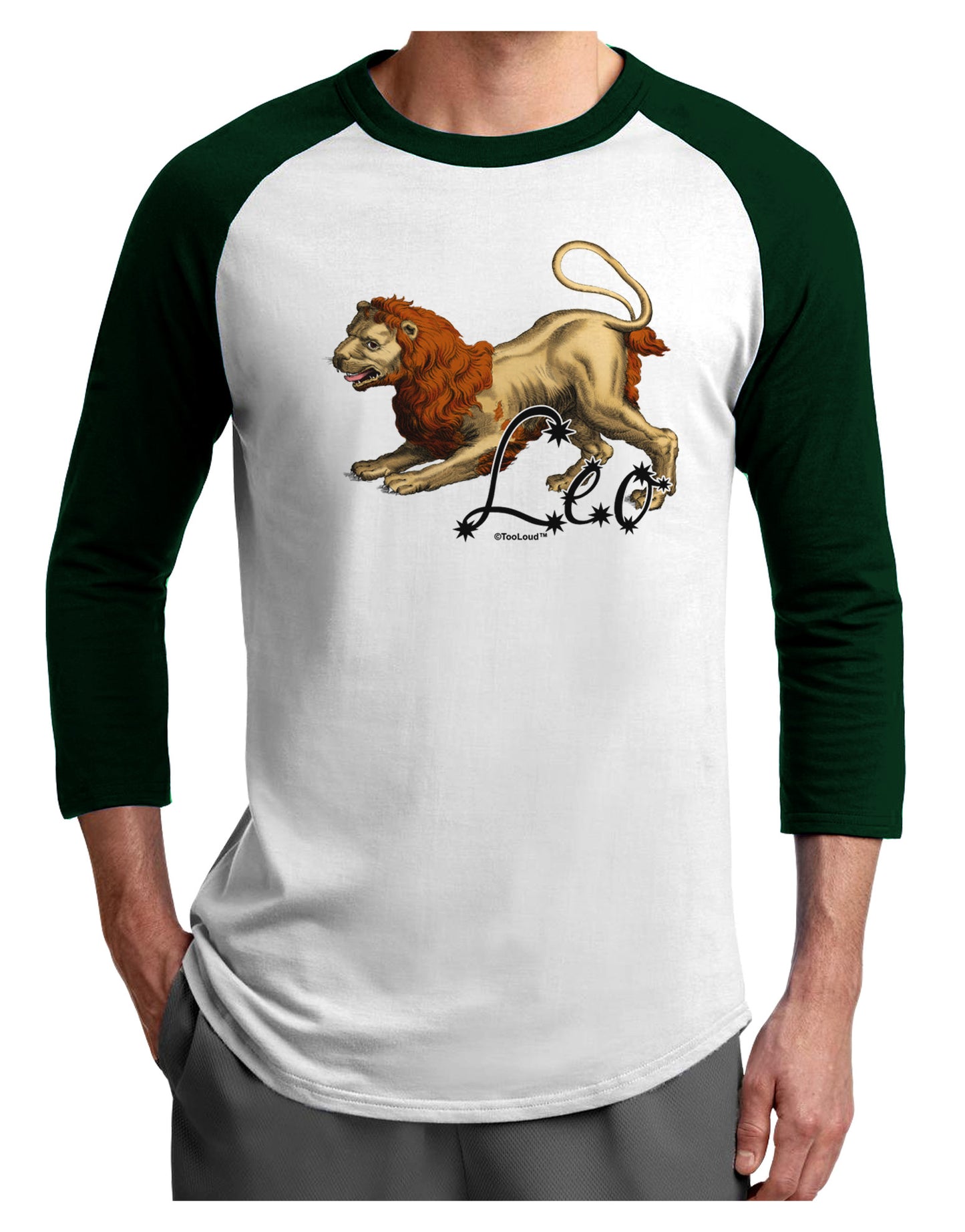 Leo Color Illustration Adult Raglan Shirt-TooLoud-White-Forest-X-Small-Davson Sales