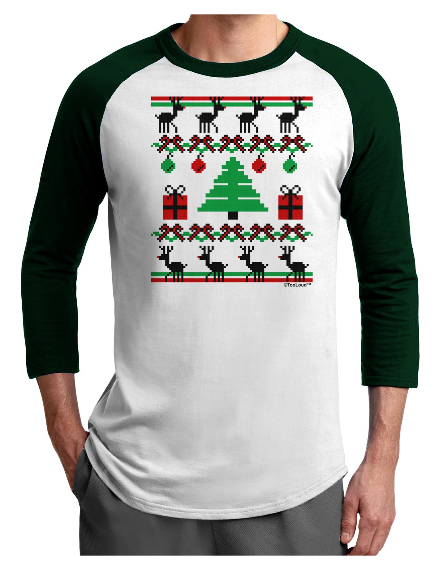 Tree with Gifts Ugly Christmas Sweater Adult Raglan Shirt-Raglan Shirt-TooLoud-White-Forest-X-Small-Davson Sales