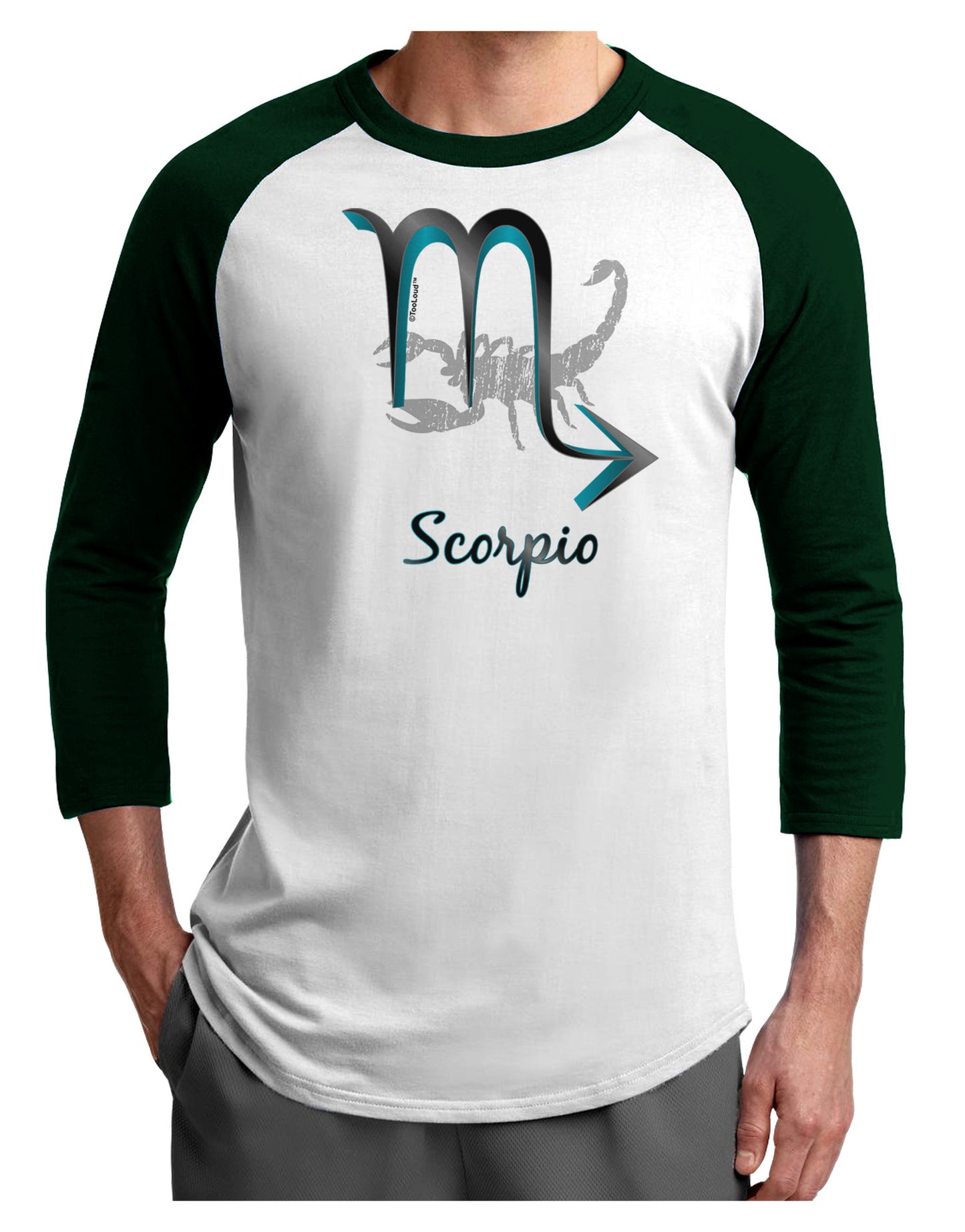 Scorpio Symbol Adult Raglan Shirt-TooLoud-White-Forest-X-Small-Davson Sales