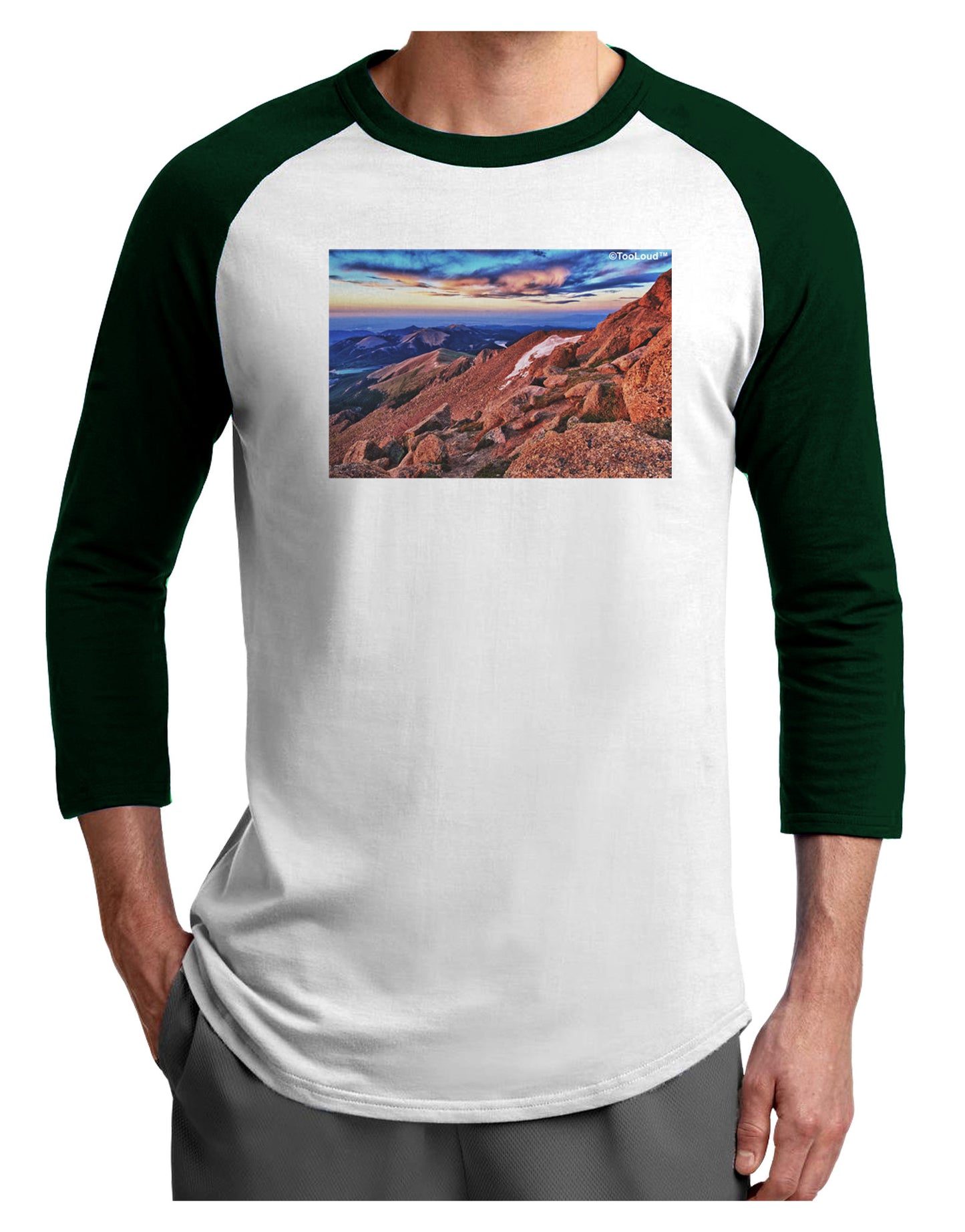 Colorado Mtn Sunset Adult Raglan Shirt-Raglan Shirt-TooLoud-White-Forest-X-Small-Davson Sales