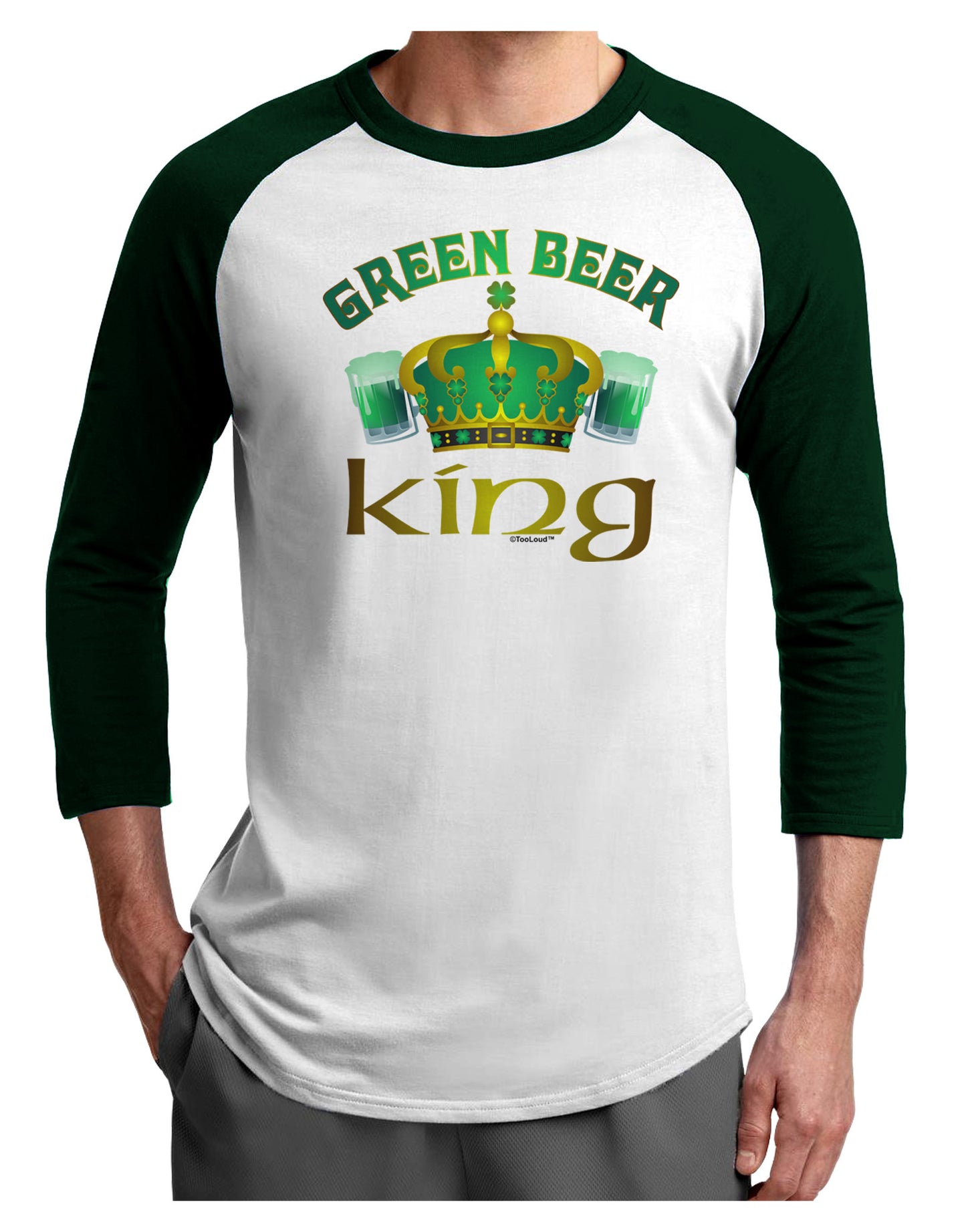 Green Beer King Adult Raglan Shirt-Raglan Shirt-TooLoud-White-Forest-X-Small-Davson Sales