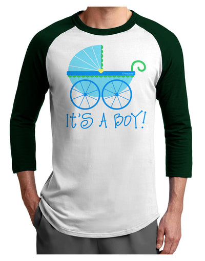 It's a Boy - Baby Boy Carriage Adult Raglan Shirt-TooLoud-White-Forest-X-Small-Davson Sales