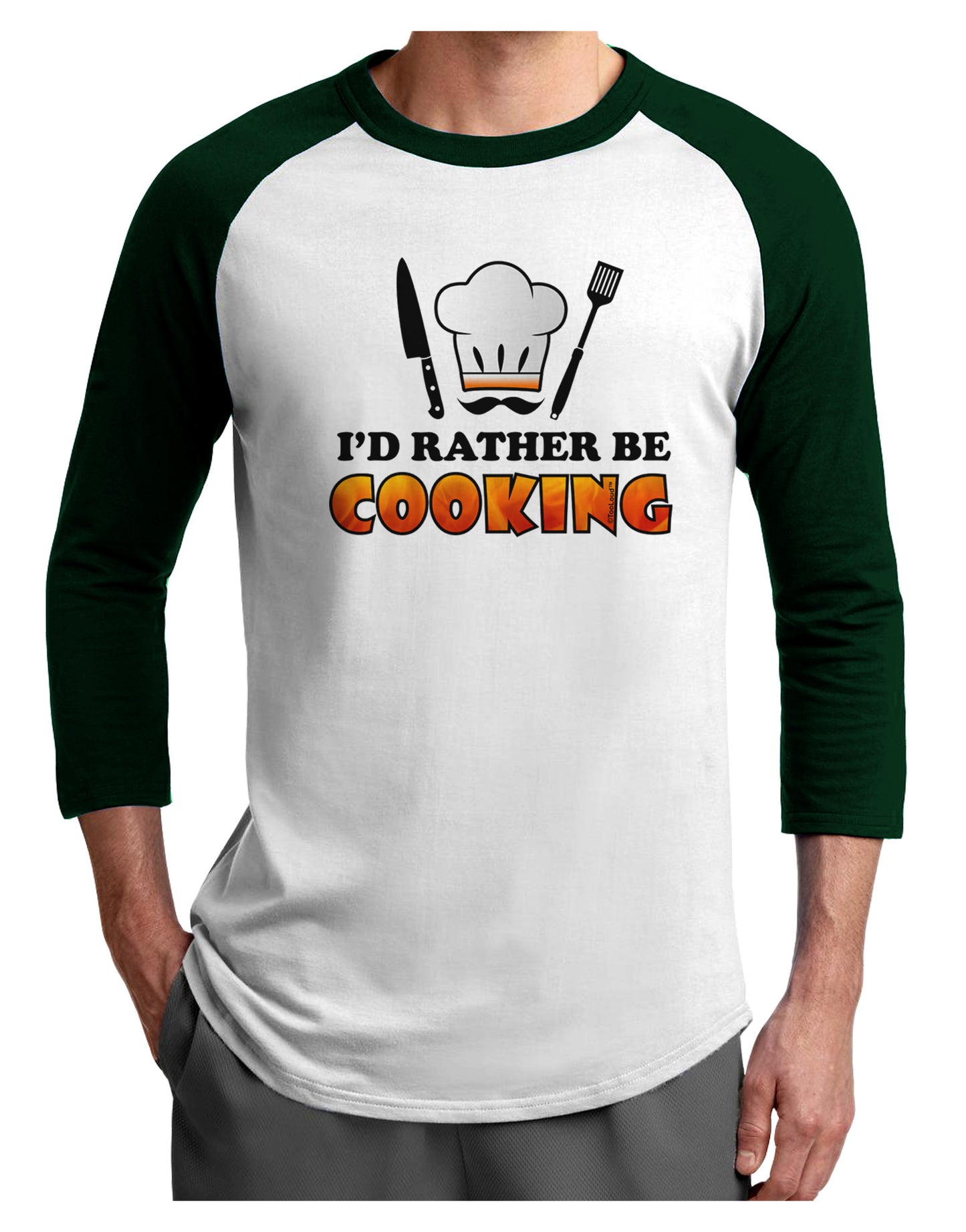 I'd Rather Be Cooking Adult Raglan Shirt-Raglan Shirt-TooLoud-White-Forest-X-Small-Davson Sales
