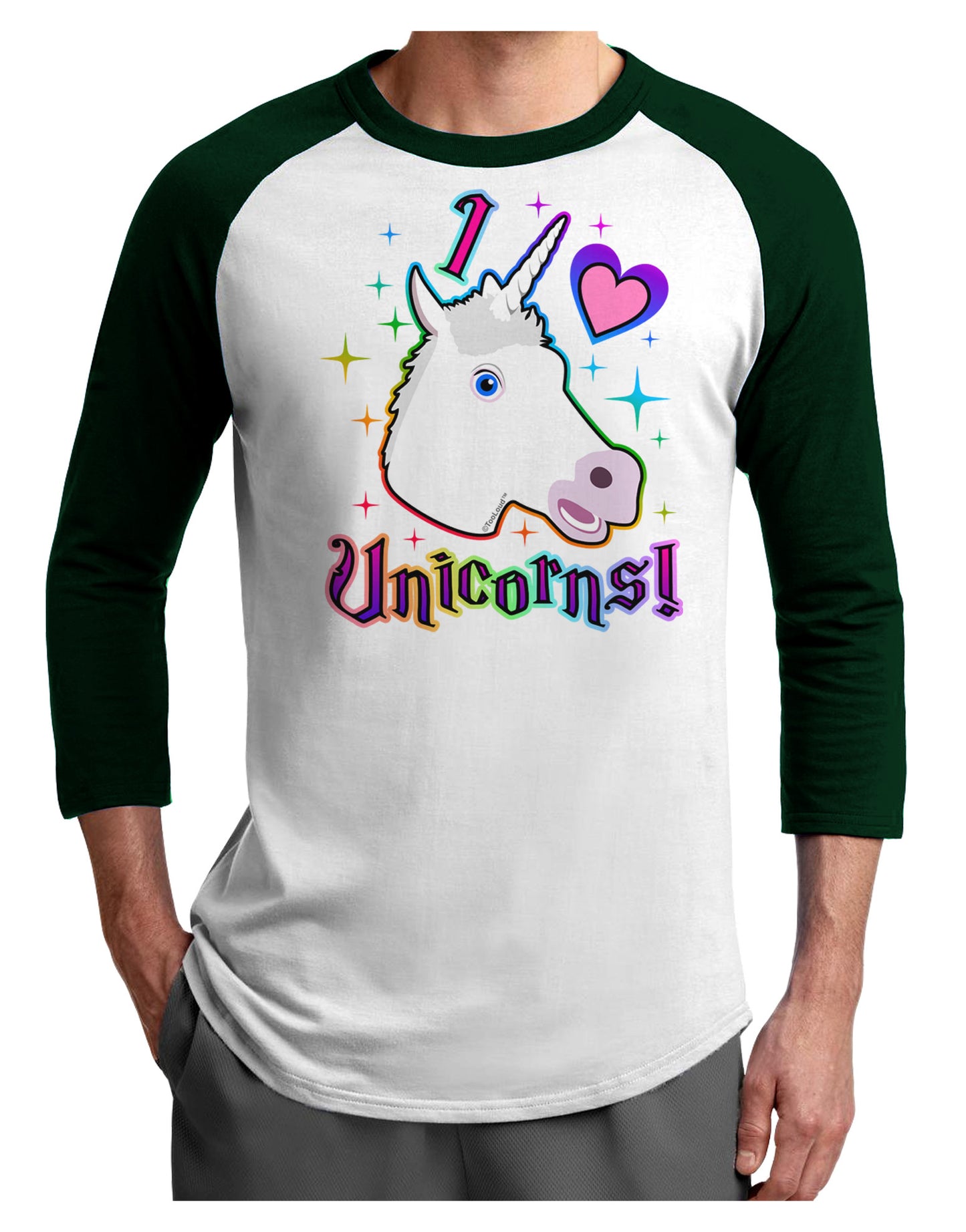 I love Unicorns Adult Raglan Shirt-Raglan Shirt-TooLoud-White-Forest-X-Small-Davson Sales
