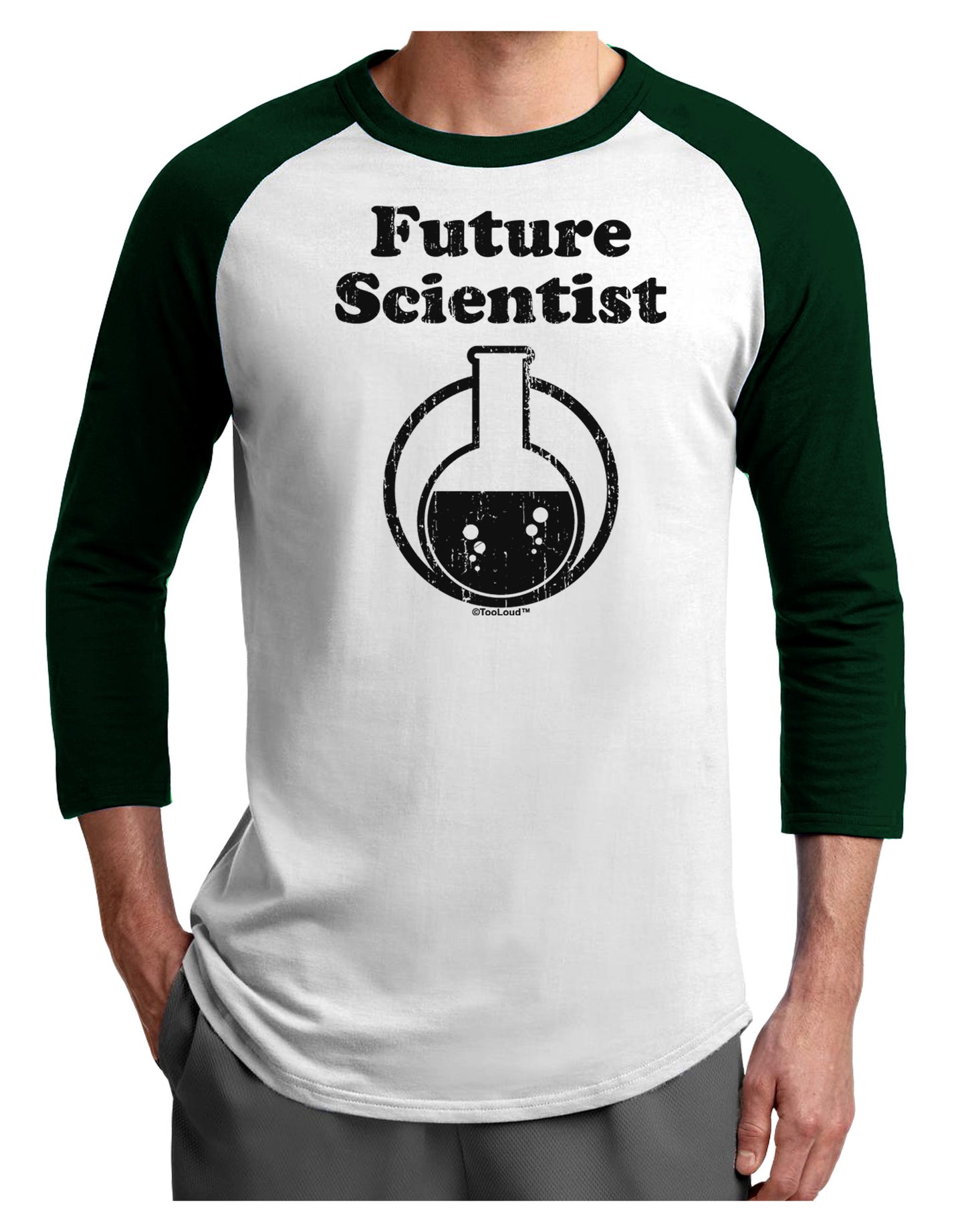 Future Scientist Distressed Adult Raglan Shirt-TooLoud-White-Forest-X-Small-Davson Sales