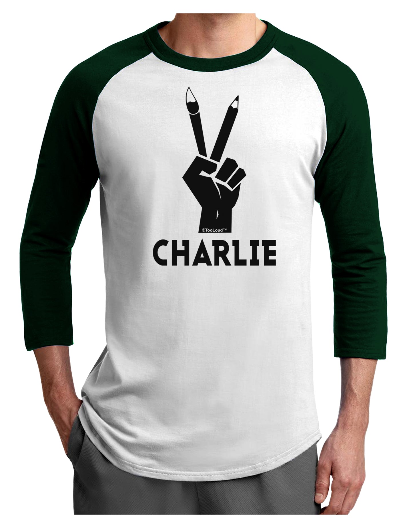 Hand Peace Sign - Charlie Design Adult Raglan Shirt by TooLoud-TooLoud-White-Forest-X-Small-Davson Sales