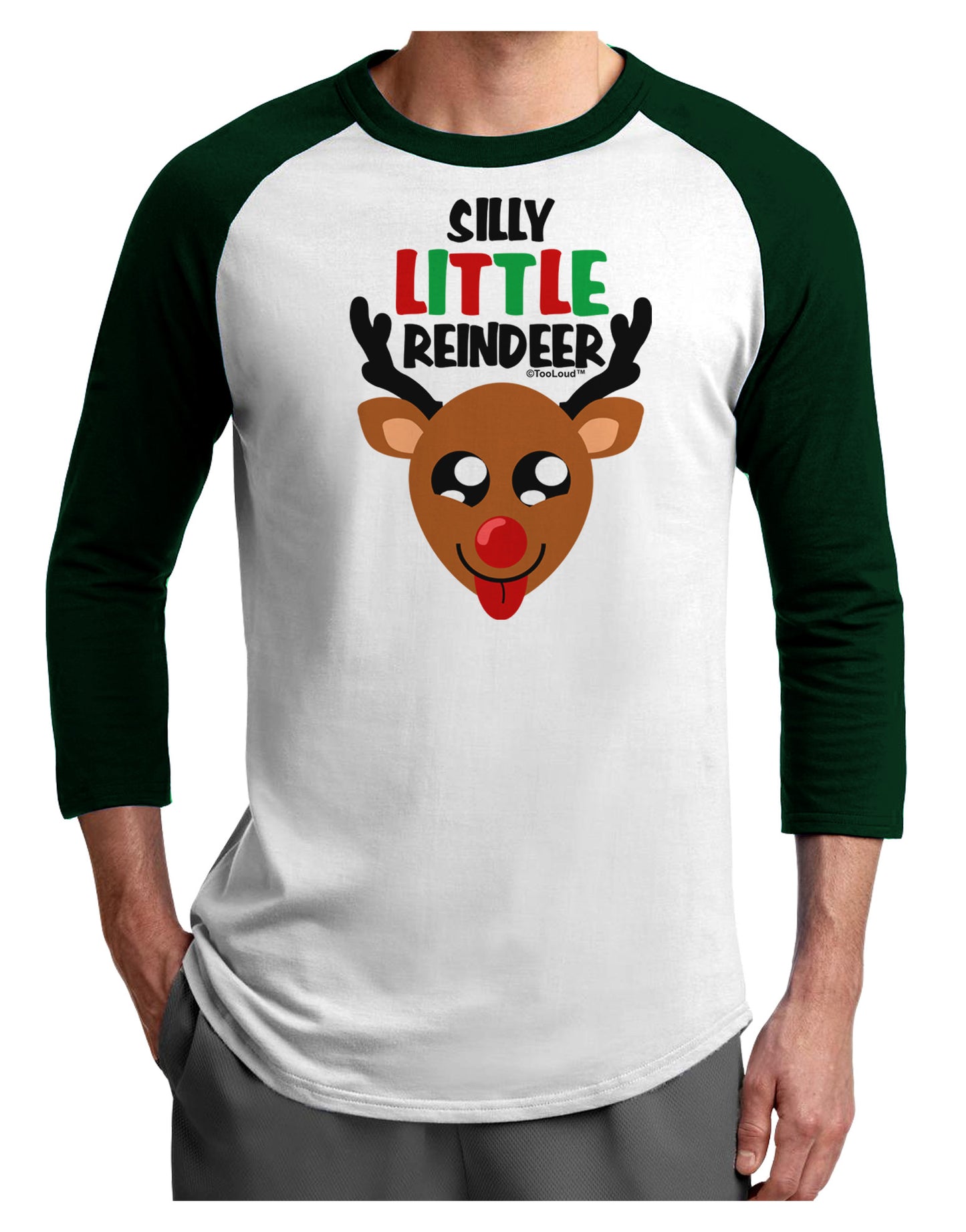 Silly Little Reindeer Matching Deer Adult Raglan Shirt-Raglan Shirt-TooLoud-White-Forest-X-Small-Davson Sales
