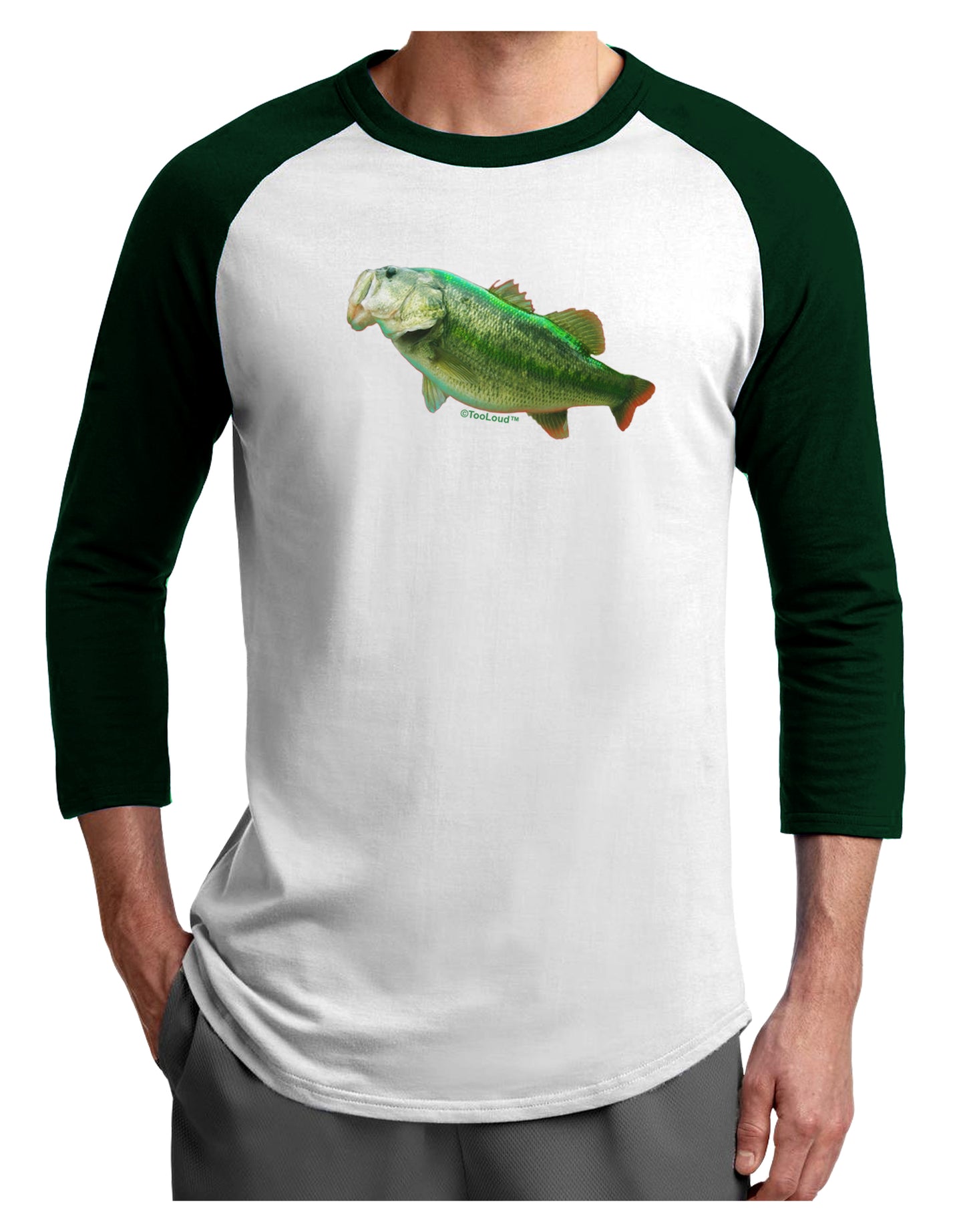 Big Bass Fish Adult Raglan Shirt-Raglan Shirt-TooLoud-White-Forest-X-Small-Davson Sales