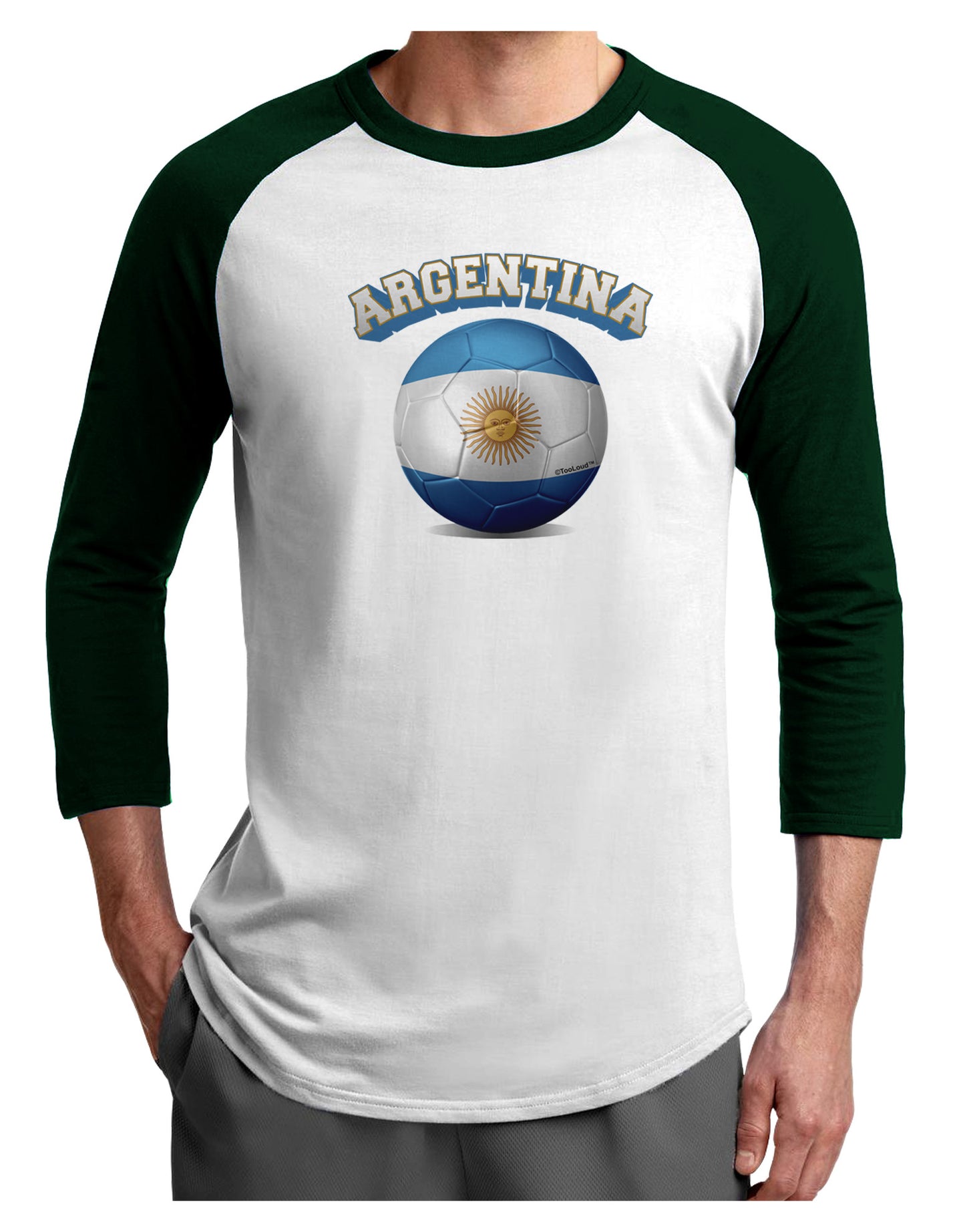 Soccer Ball Flag - Argentina Adult Raglan Shirt-Raglan Shirt-TooLoud-White-Forest-X-Small-Davson Sales