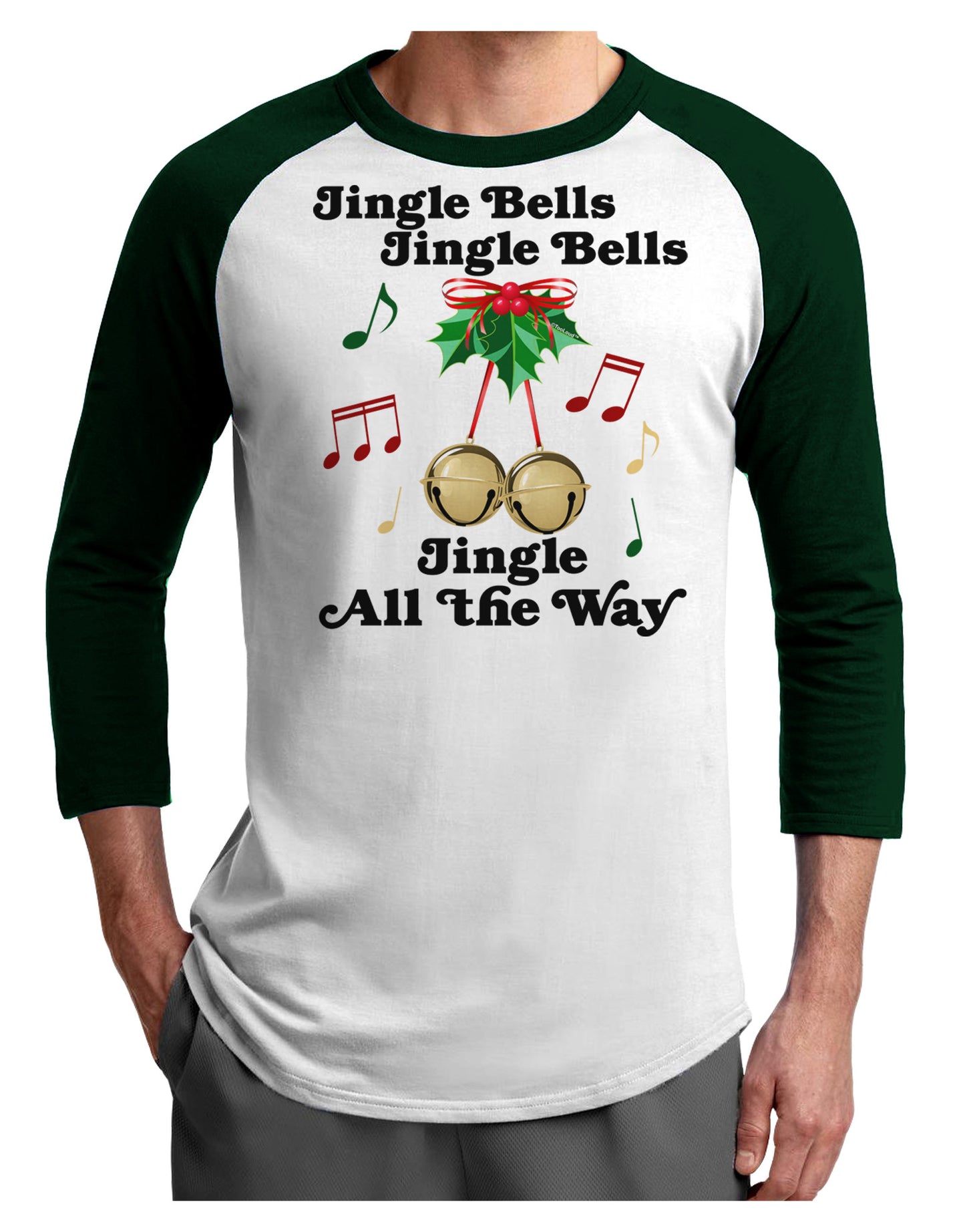 Jingle Bells All the way Adult Raglan Shirt-Raglan Shirt-TooLoud-White-Forest-X-Small-Davson Sales