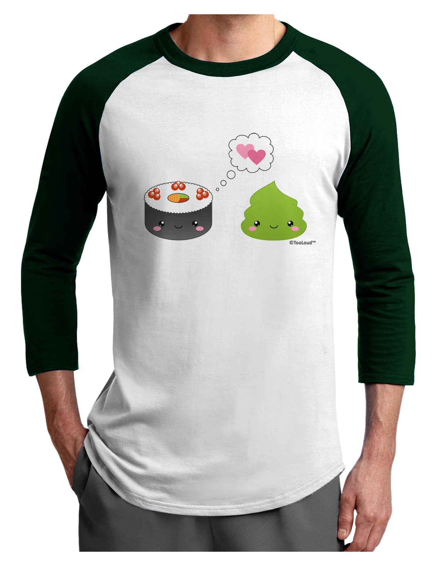 Cute Sushi and Wasabi Love Adult Raglan Shirt by TooLoud-TooLoud-White-Forest-X-Small-Davson Sales
