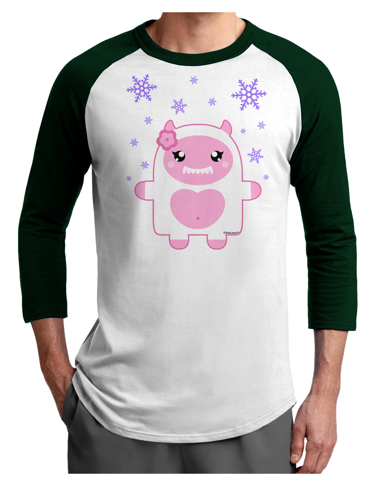Cute Abominable Snowman Girl Yeti - Christmas Adult Raglan Shirt-TooLoud-White-Forest-X-Small-Davson Sales