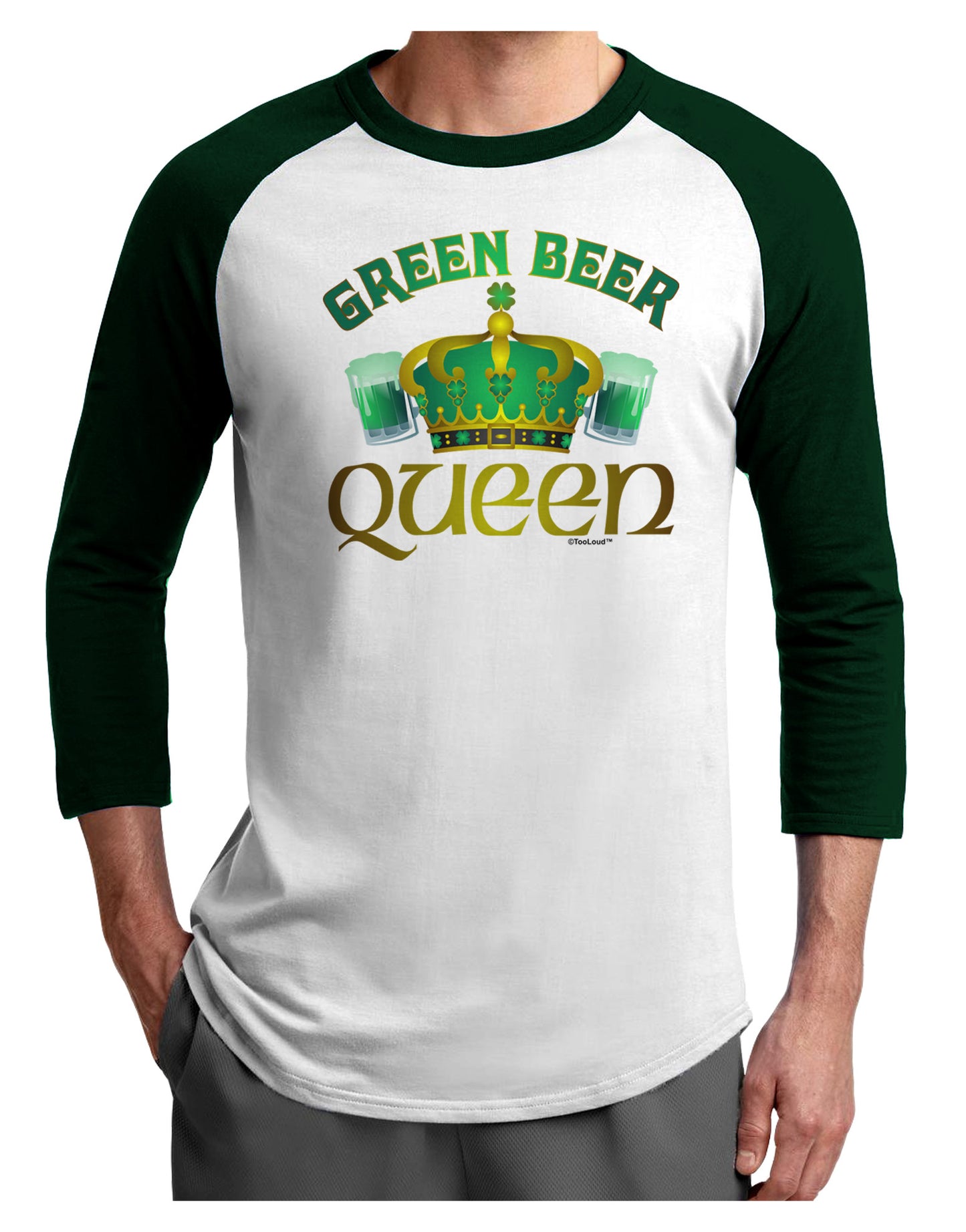 Green Beer Queen Adult Raglan Shirt-Raglan Shirt-TooLoud-White-Forest-X-Small-Davson Sales
