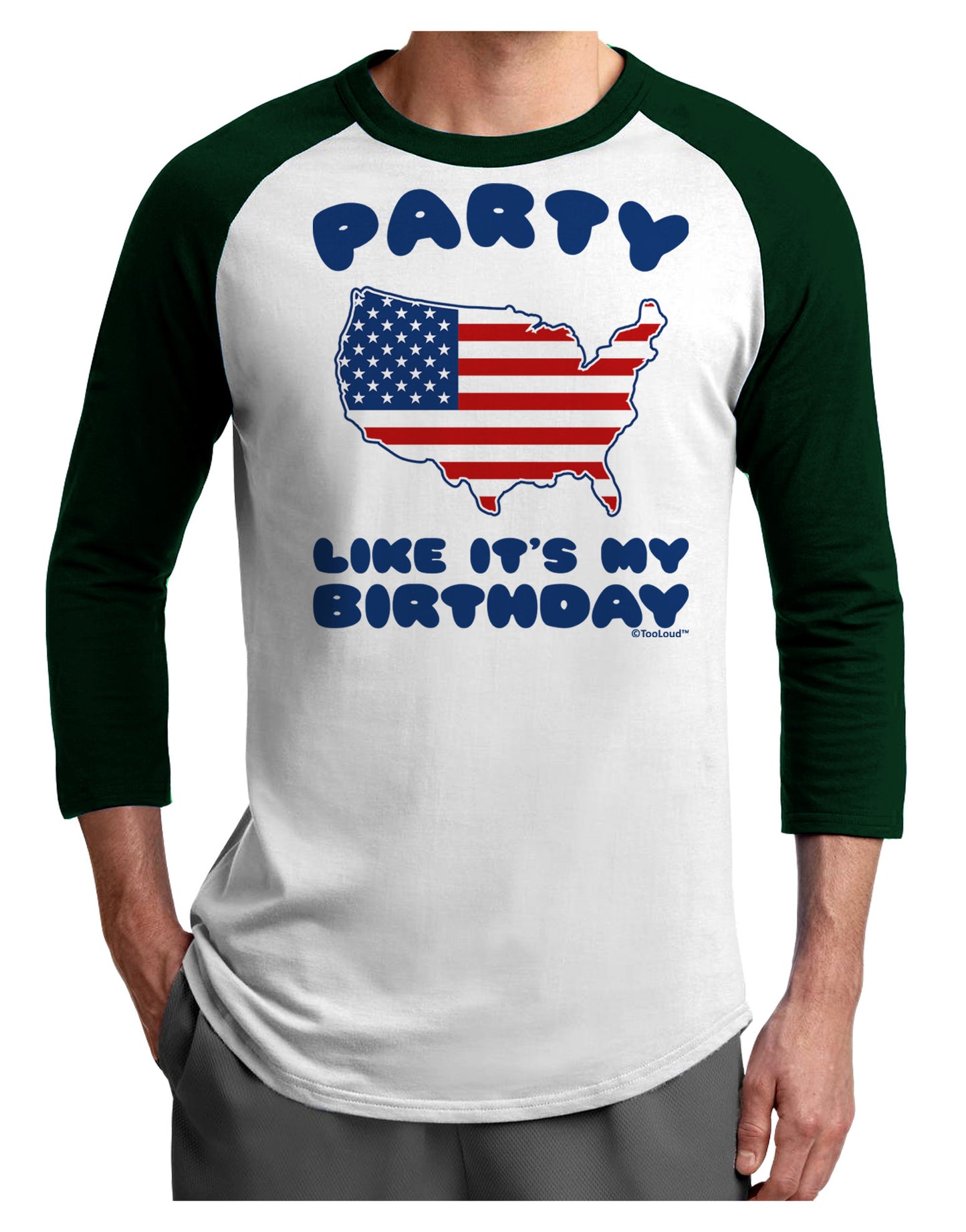 Party Like It's My Birthday - 4th of July Adult Raglan Shirt-TooLoud-White-Forest-X-Small-Davson Sales