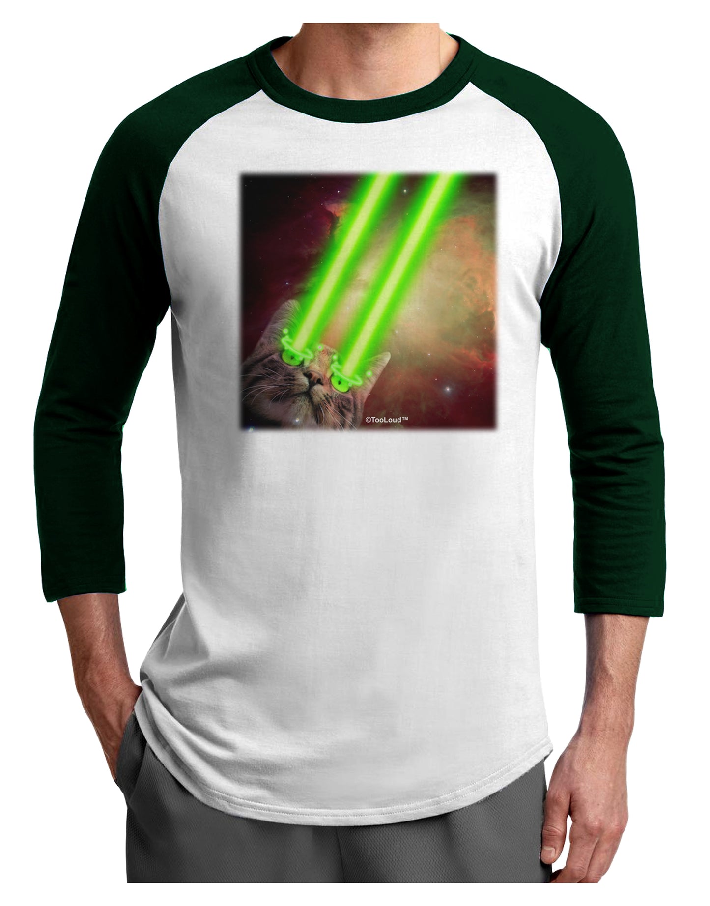 Laser Eyes Cat in Space Design Adult Raglan Shirt by TooLoud-TooLoud-White-Forest-X-Small-Davson Sales