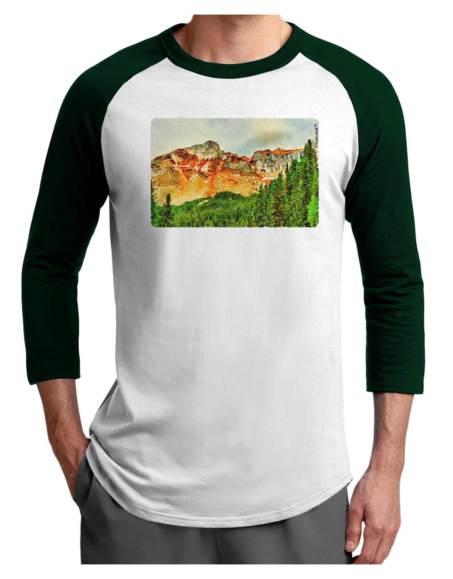 Colorado Forrest Watercolor Adult Raglan Shirt-TooLoud-White-Forest-X-Small-Davson Sales