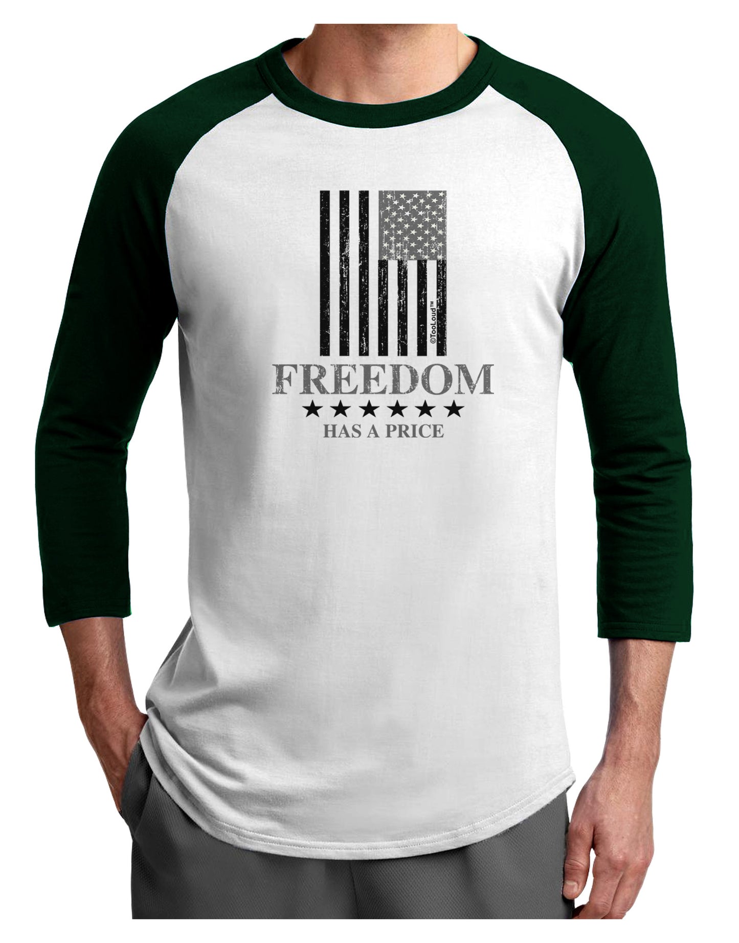 Freedom Flag BnW Adult Raglan Shirt-Raglan Shirt-TooLoud-White-Forest-X-Small-Davson Sales