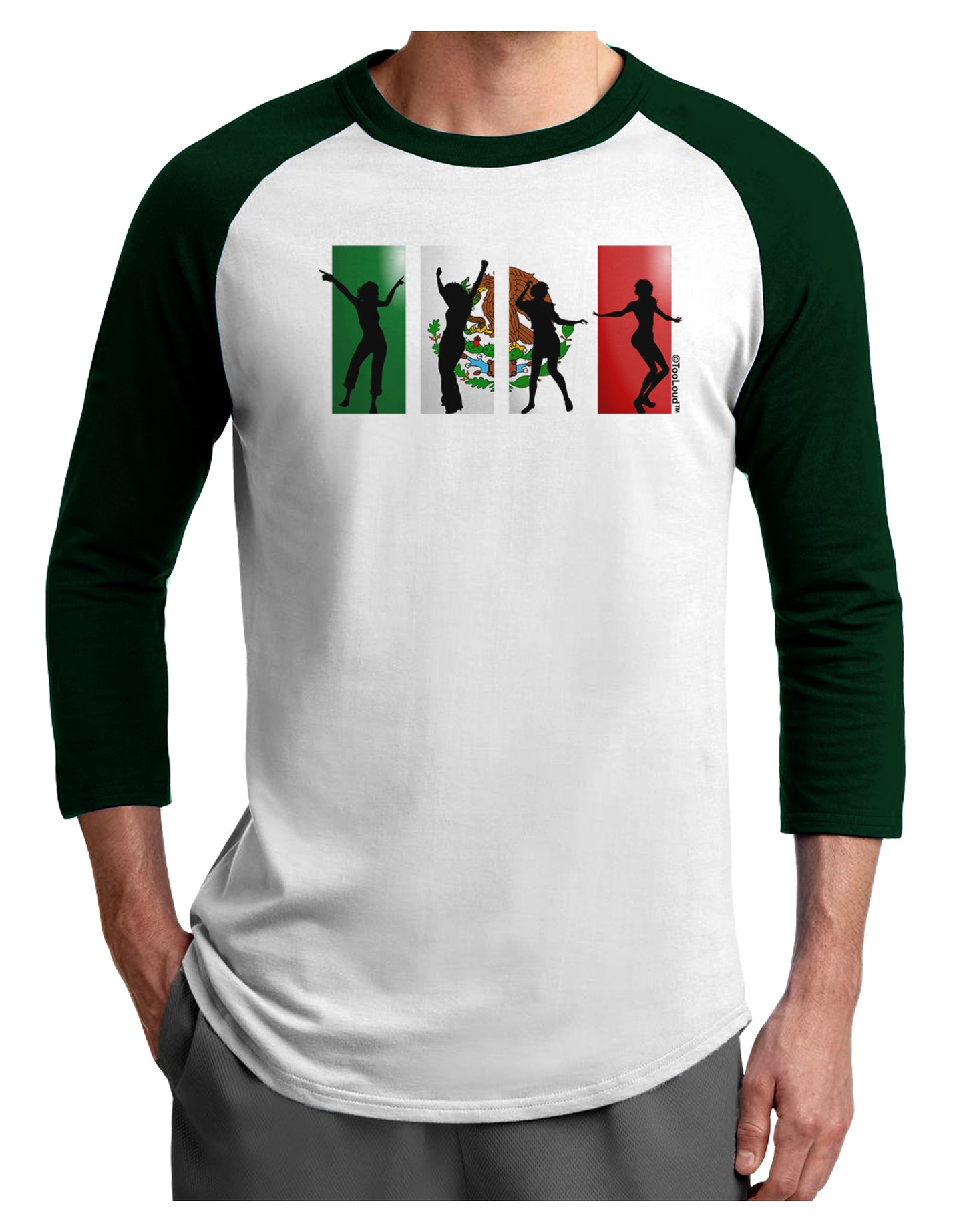 Mexican Flag - Dancing Silhouettes Adult Raglan Shirt by TooLoud-TooLoud-White-Forest-X-Small-Davson Sales