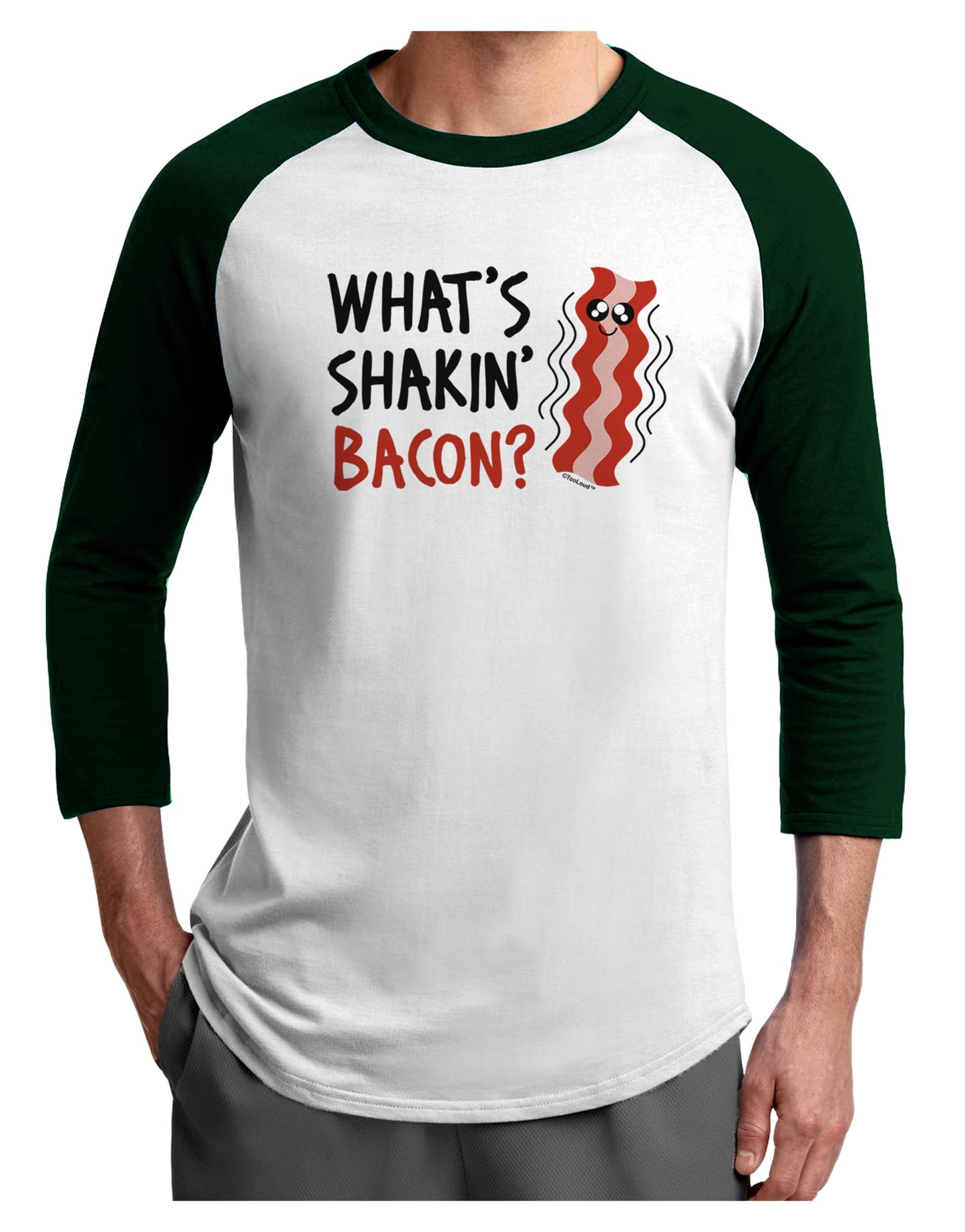 What's Shakin' Bacon Adult Raglan Shirt-Raglan Shirt-TooLoud-White-Forest-X-Small-Davson Sales