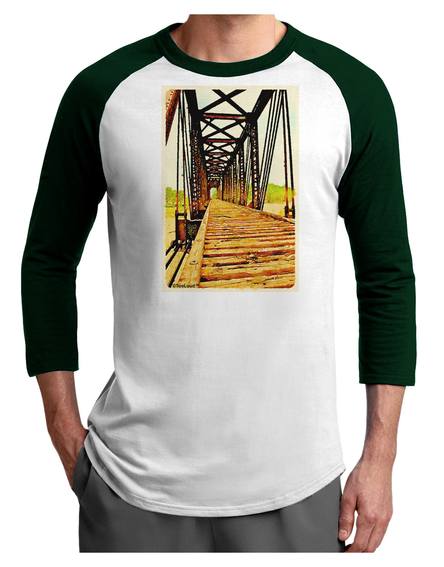 Colorado Bridge Watercolor Adult Raglan Shirt-TooLoud-White-Forest-X-Small-Davson Sales