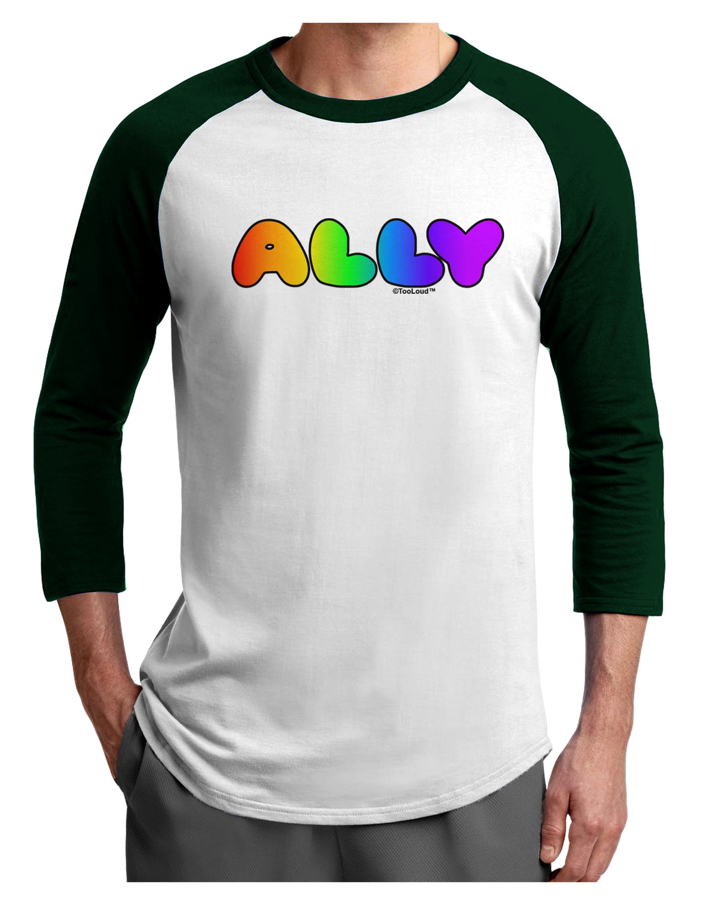 LGBT Ally Rainbow Text Adult Raglan Shirt by TooLoud-TooLoud-White-Forest-X-Small-Davson Sales