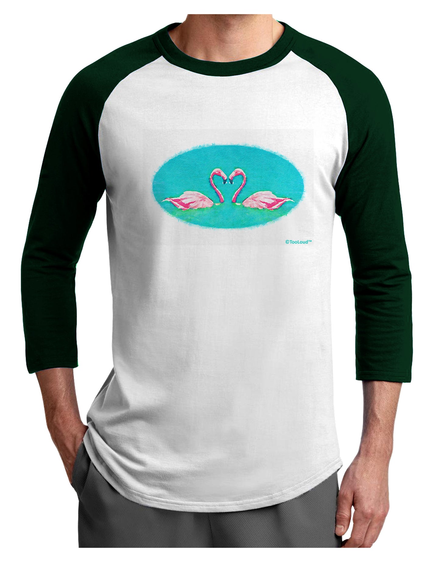 Love Birds - Flamingos Watercolor Adult Raglan Shirt-TooLoud-White-Forest-X-Small-Davson Sales