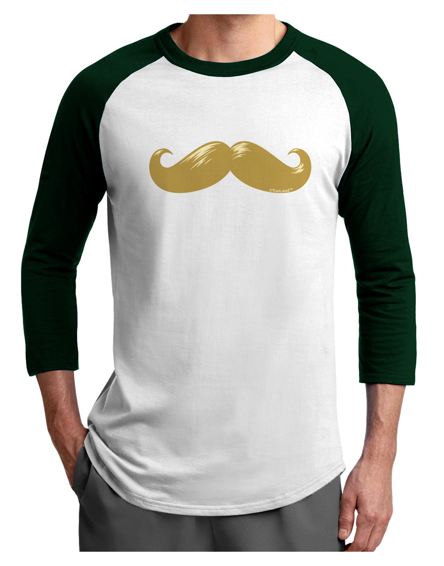 Big Gold Blonde Mustache Adult Raglan Shirt-Raglan Shirt-TooLoud-White-Forest-X-Small-Davson Sales