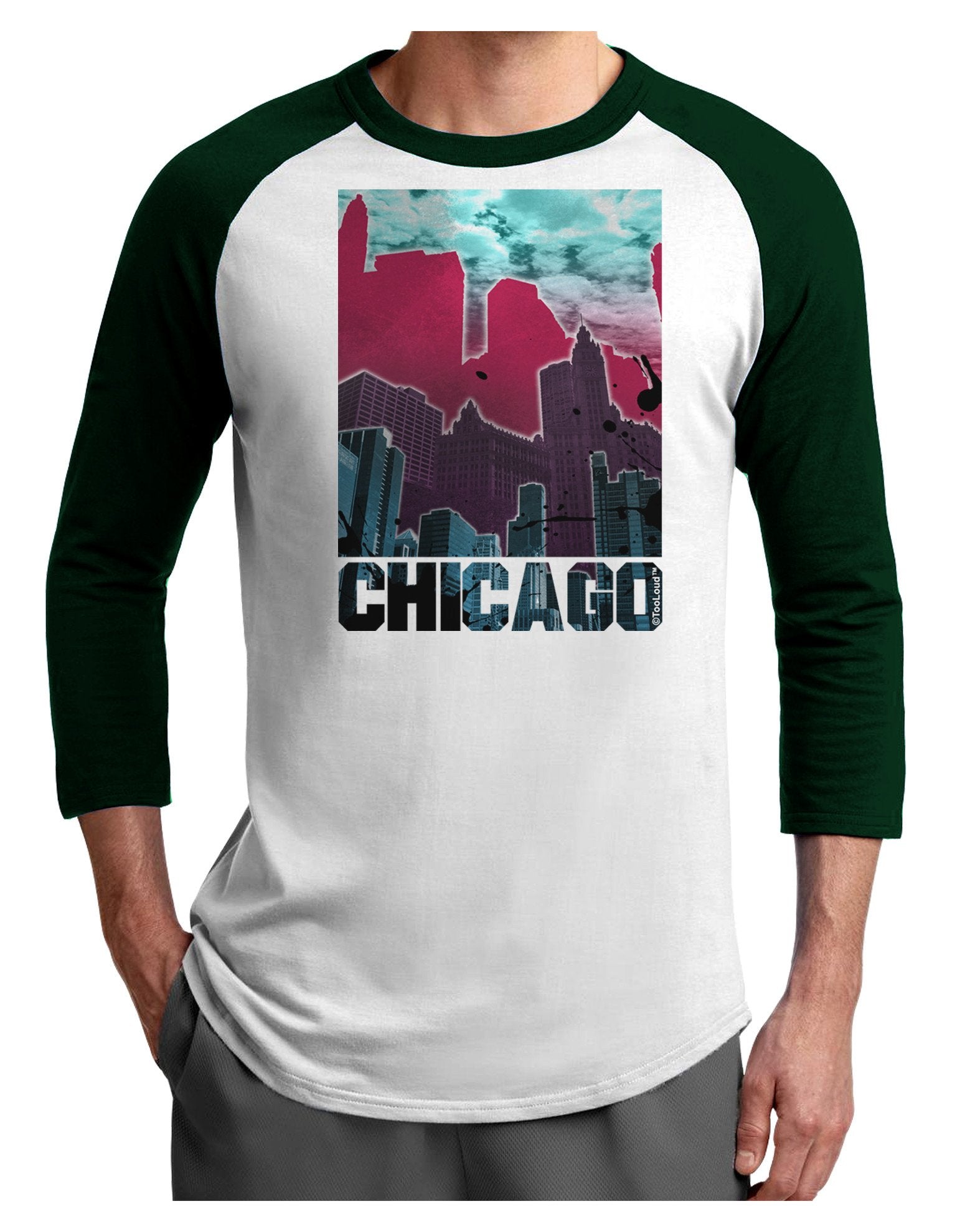 Chicago Abstract 2 Adult Raglan Shirt-TooLoud-White-Forest-XXX-Large-Davson Sales