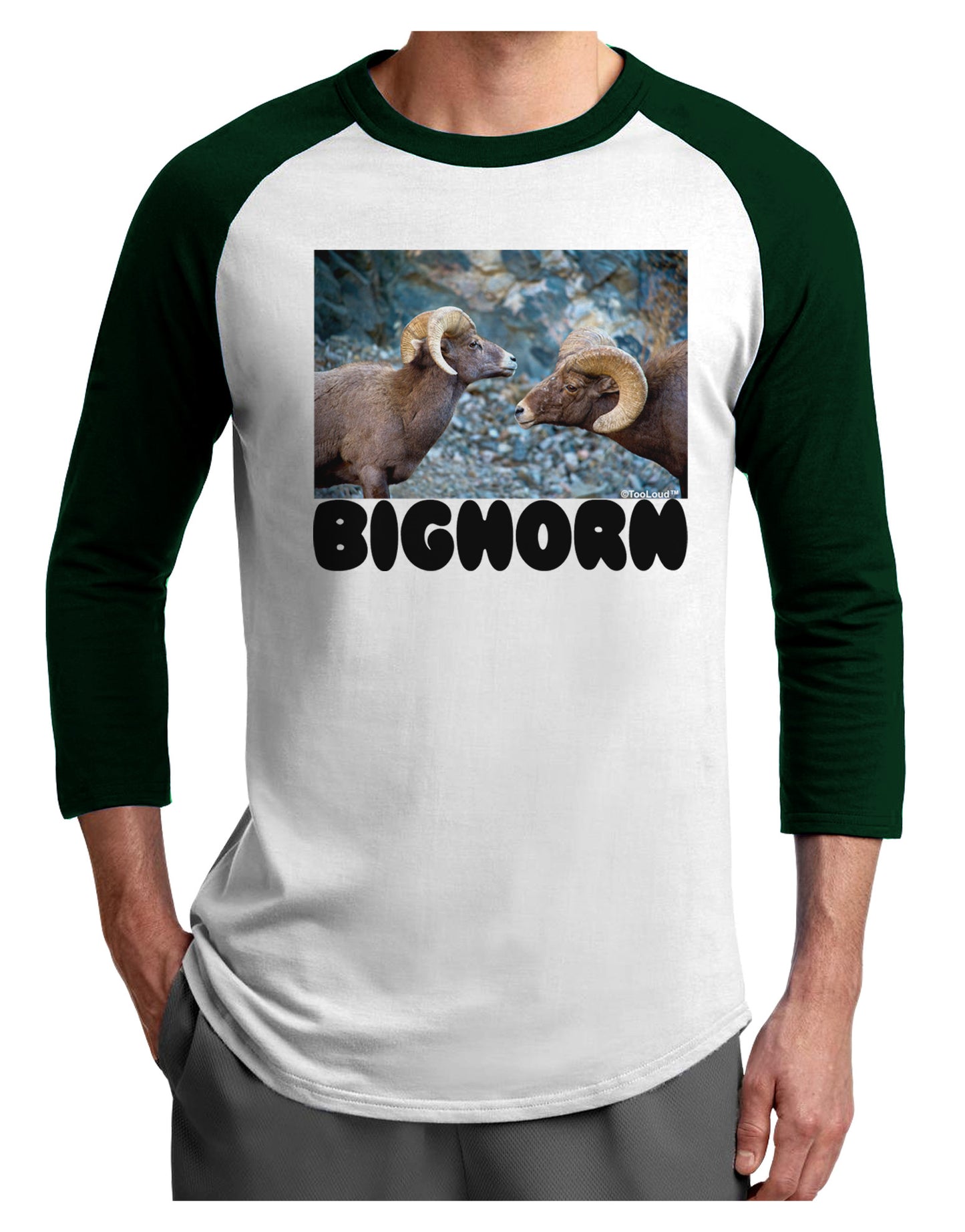 Two Bighorn Rams Text Adult Raglan Shirt-TooLoud-White-Forest-X-Small-Davson Sales