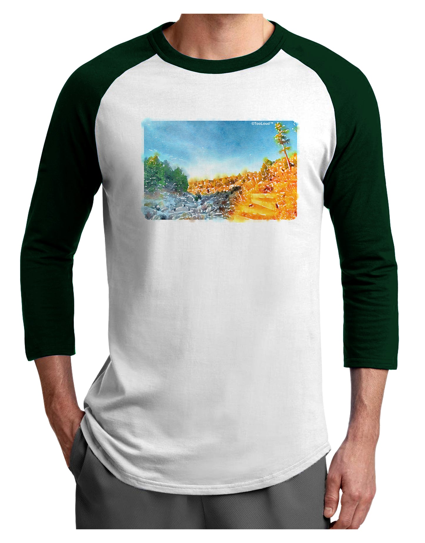 Castlewood Canyon Watercolor Adult Raglan Shirt-Raglan Shirt-TooLoud-White-Forest-X-Small-Davson Sales