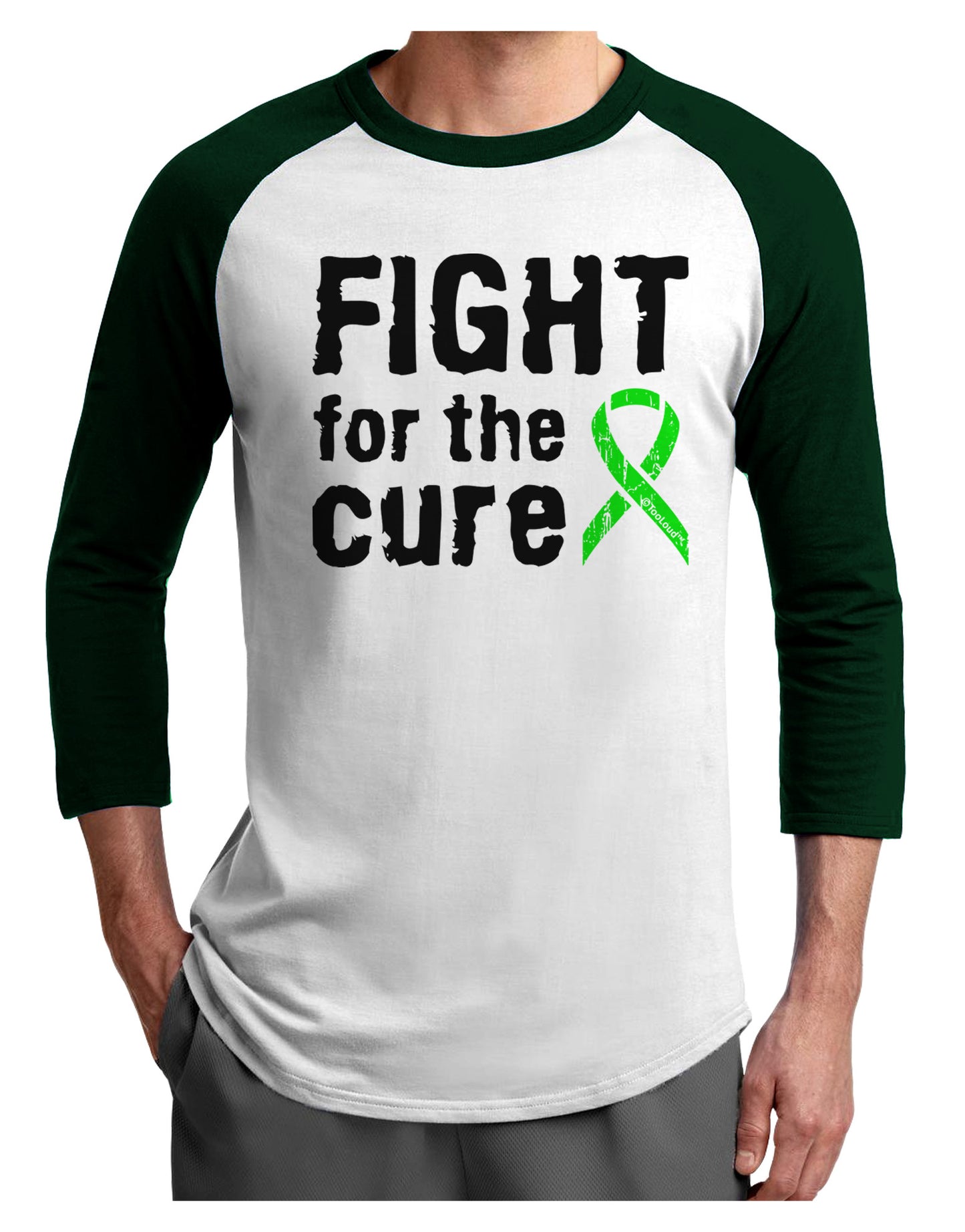 Fight for the Cure - Lime Green Ribbon Lyme Disease Adult Raglan Shirt-TooLoud-White-Forest-X-Small-Davson Sales
