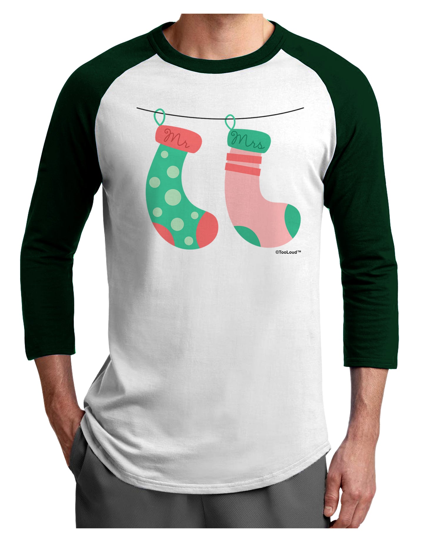 Cute Mr and Mrs Christmas Couple Stockings Adult Raglan Shirt by TooLoud-TooLoud-White-Forest-X-Small-Davson Sales