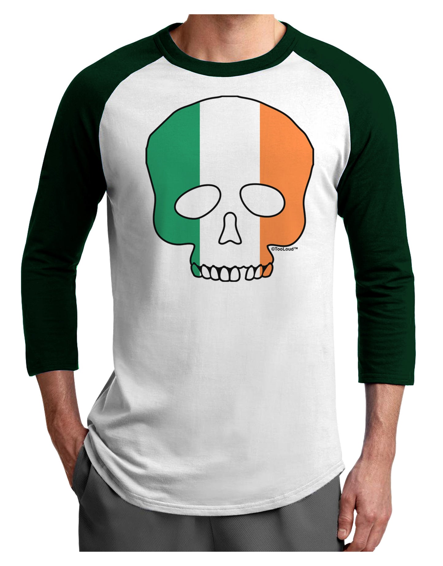 Skull Flag Ireland Adult Raglan Shirt-Raglan Shirt-TooLoud-White-Forest-X-Small-Davson Sales