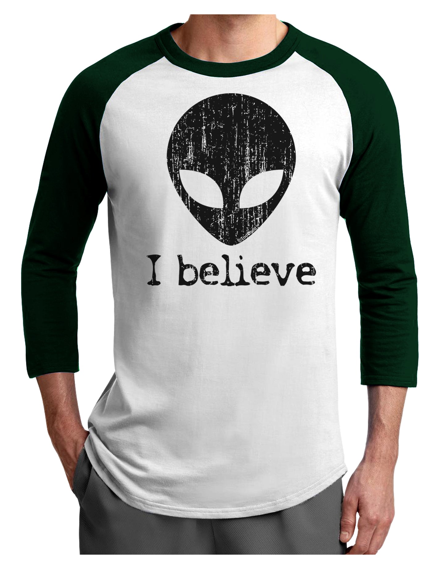 Extraterrestrial - I Believe Distressed Adult Raglan Shirt by TooLoud-TooLoud-White-Forest-X-Small-Davson Sales