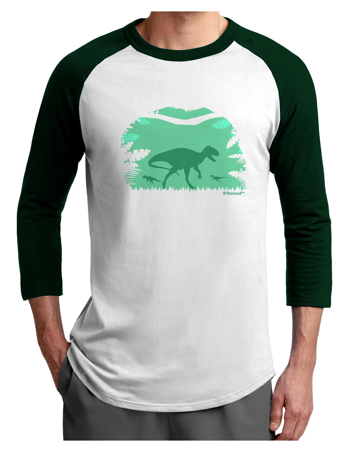 Dinosaur Silhouettes - Jungle Adult Raglan Shirt by TooLoud-TooLoud-White-Forest-X-Small-Davson Sales