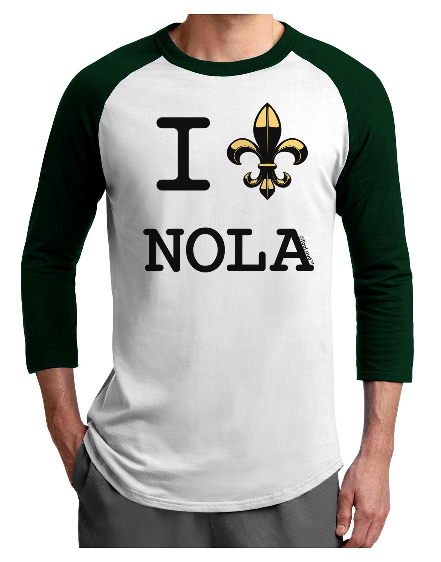I Love NOLA Fleur de Lis Adult Raglan Shirt-Raglan Shirt-TooLoud-White-Forest-X-Small-Davson Sales