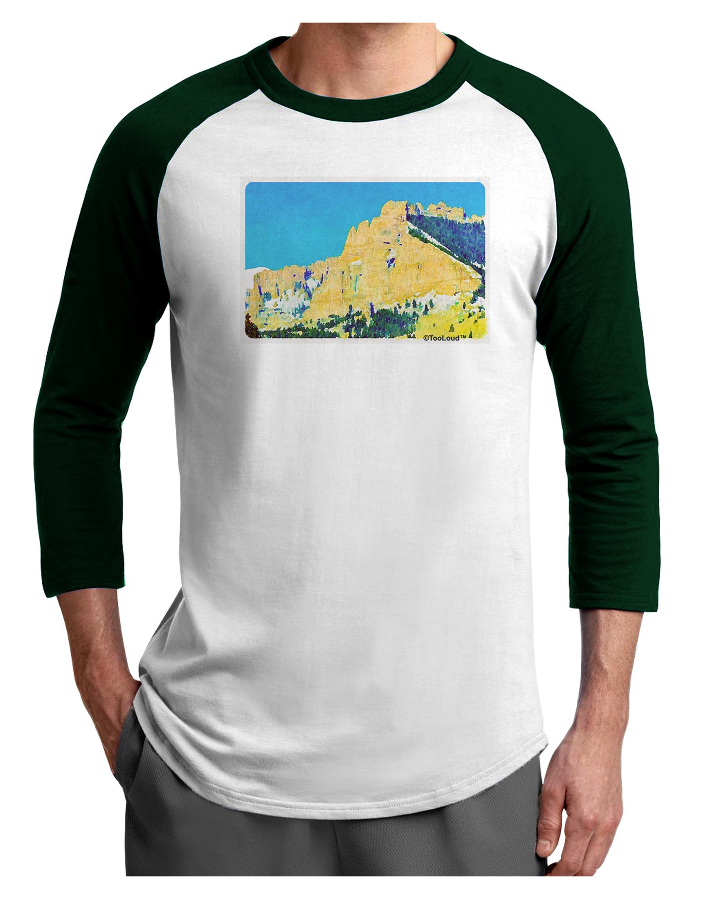 Colorado Snowy Mtns WaterColor Adult Raglan Shirt-Raglan Shirt-TooLoud-White-Forest-X-Small-Davson Sales