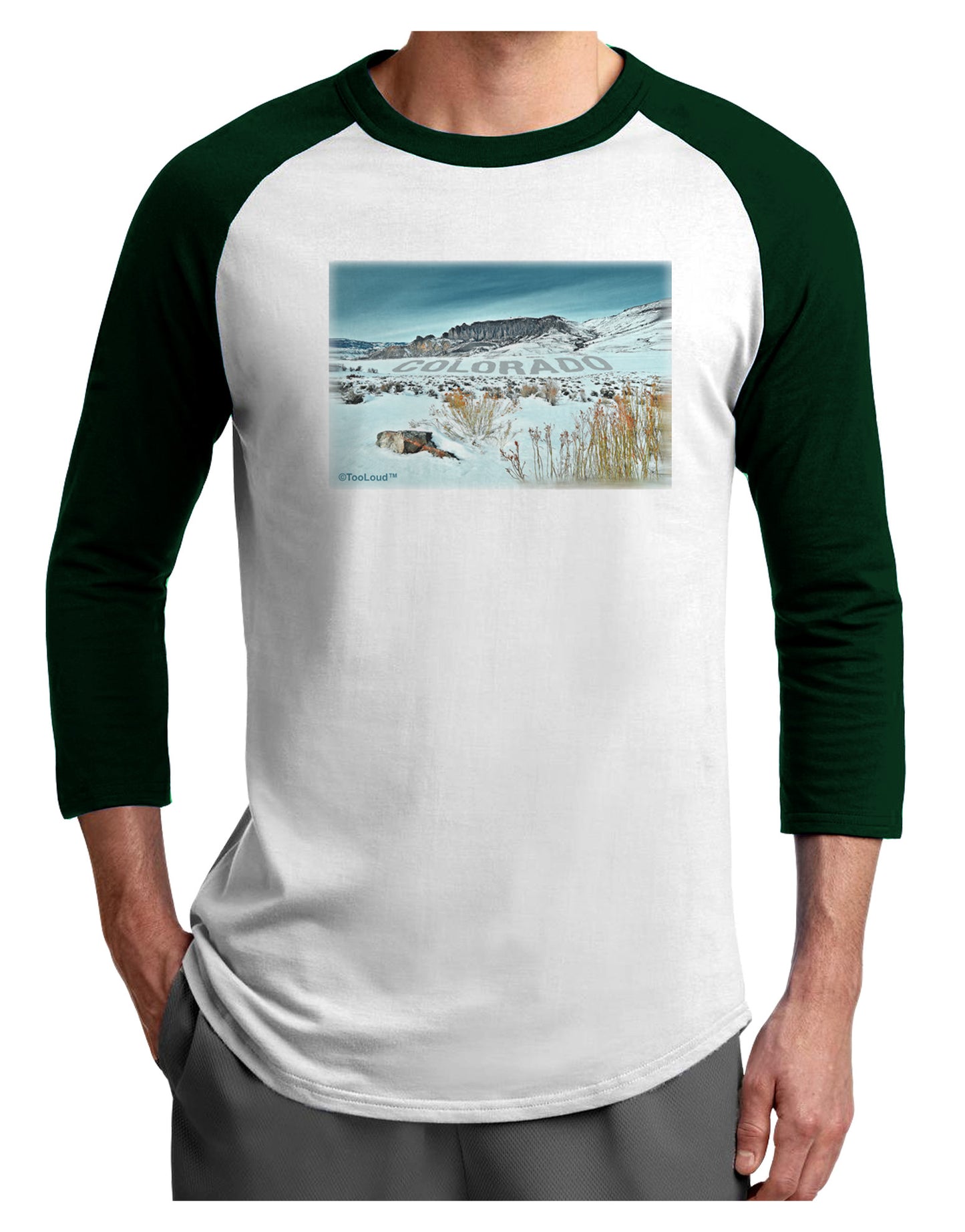 CO Snow Scene Text Adult Raglan Shirt-Raglan Shirt-TooLoud-White-Forest-X-Small-Davson Sales