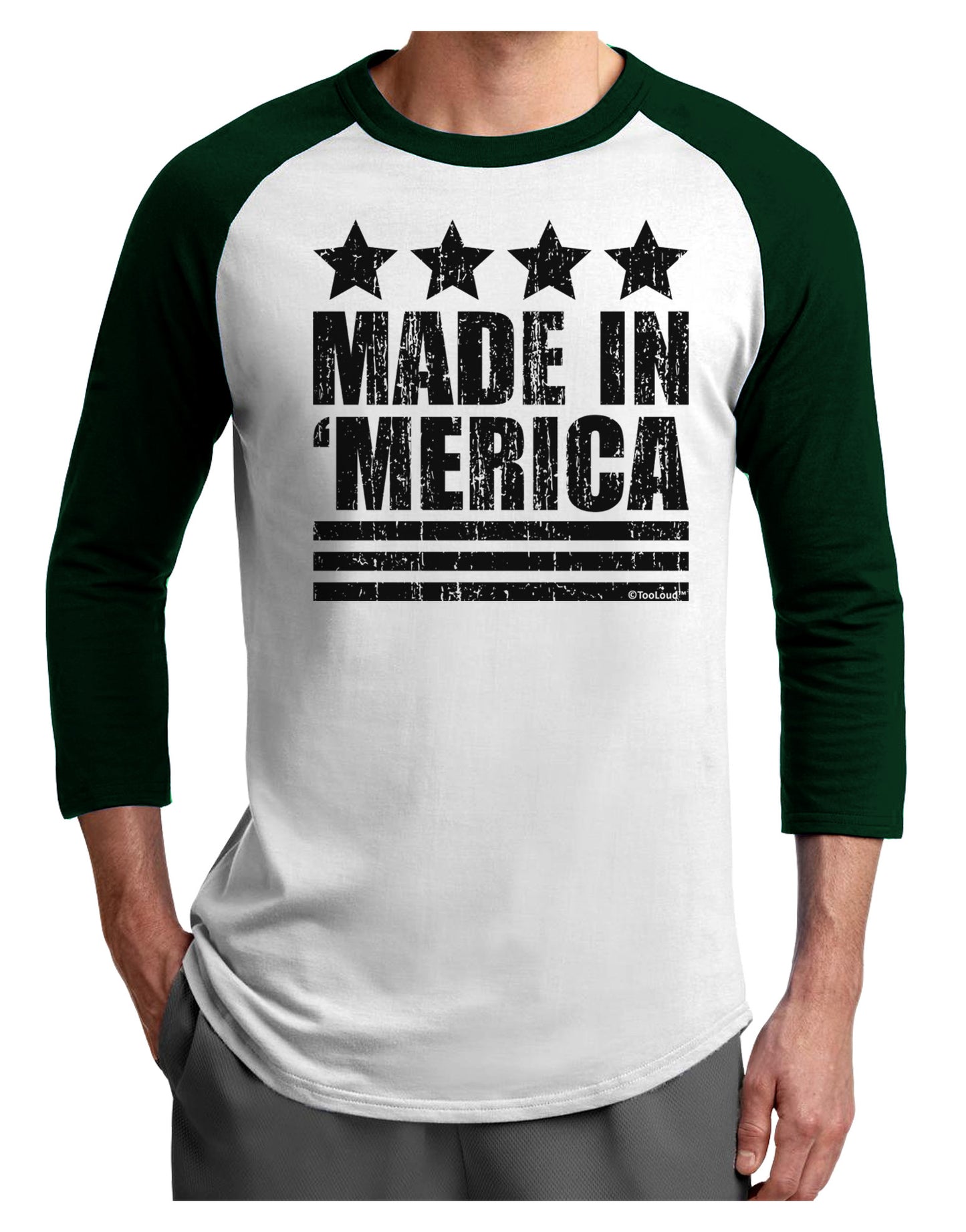 Made in Merica - Stars and Stripes Design Adult Raglan Shirt-TooLoud-White-Forest-X-Small-Davson Sales