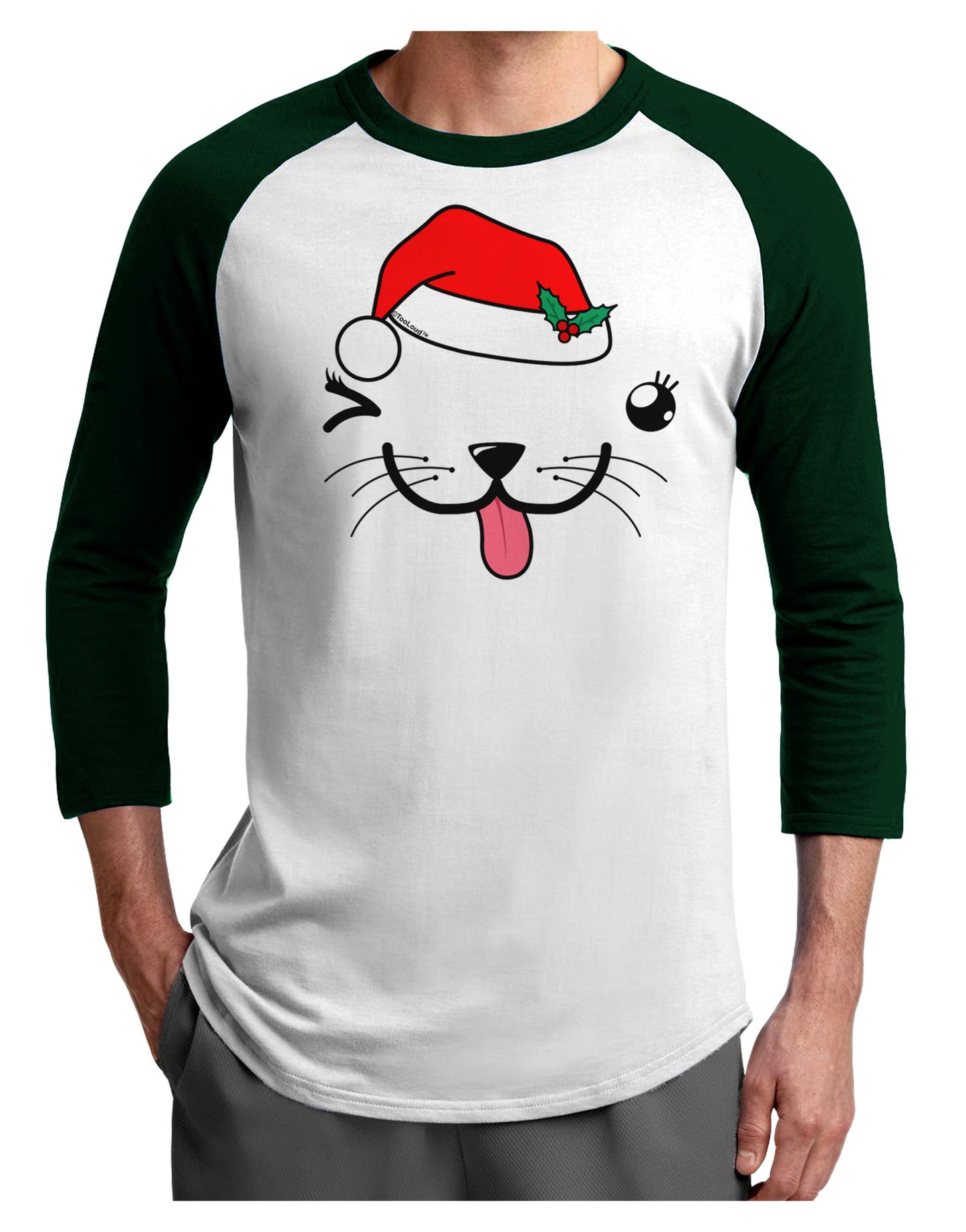 Kyu-T Face Puppina Santa Girl Dog Adult Raglan Shirt-Raglan Shirt-TooLoud-White-Forest-X-Small-Davson Sales
