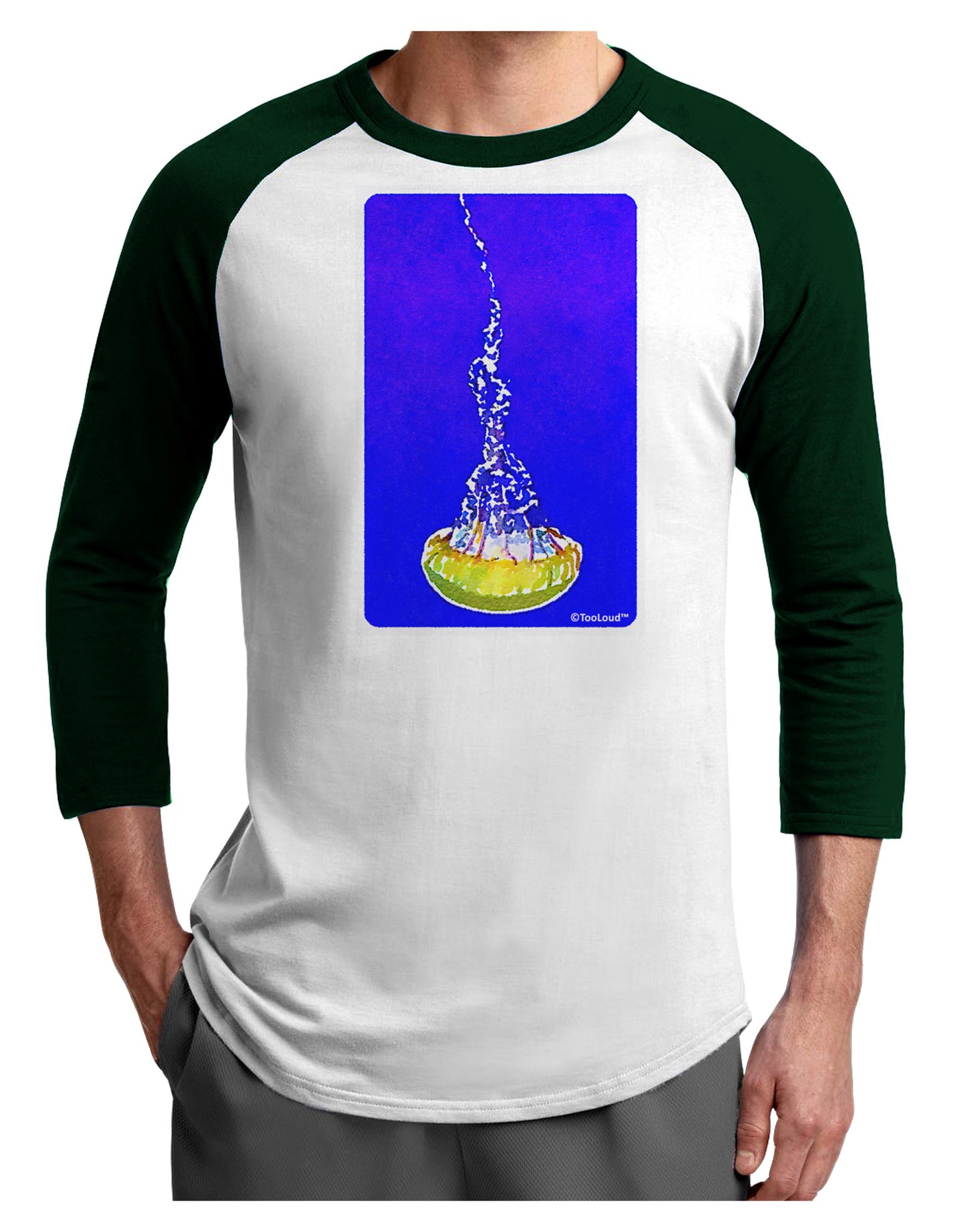 Solo Jellyfish Watercolor Adult Raglan Shirt-TooLoud-White-Forest-X-Small-Davson Sales