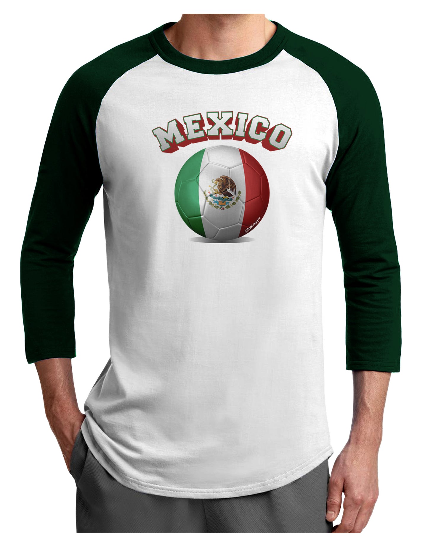 Soccer Ball Flag - Mexico Adult Raglan Shirt-Raglan Shirt-TooLoud-White-Forest-X-Small-Davson Sales