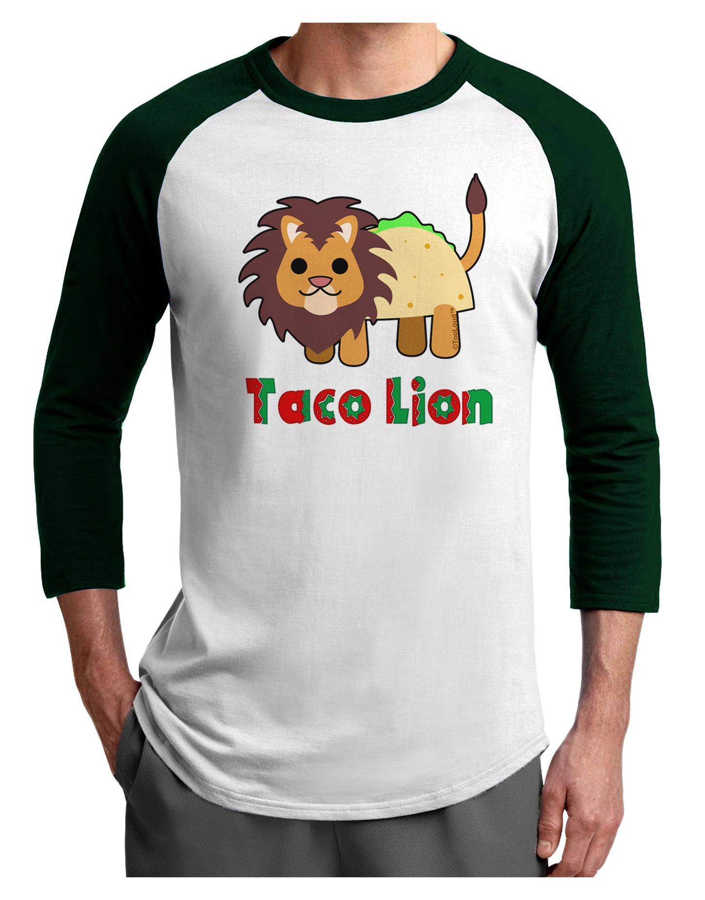 Cute Taco Lion Text Adult Raglan Shirt-TooLoud-White-Forest-X-Small-Davson Sales