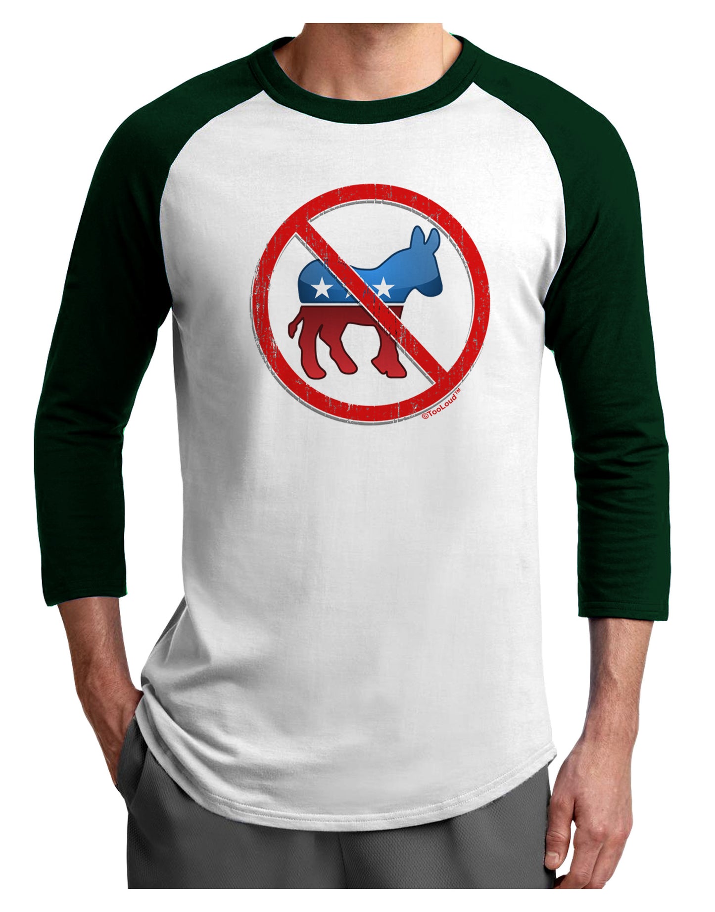 Distressed No Democrats Sign Adult Raglan Shirt-Raglan Shirt-TooLoud-White-Forest-X-Small-Davson Sales