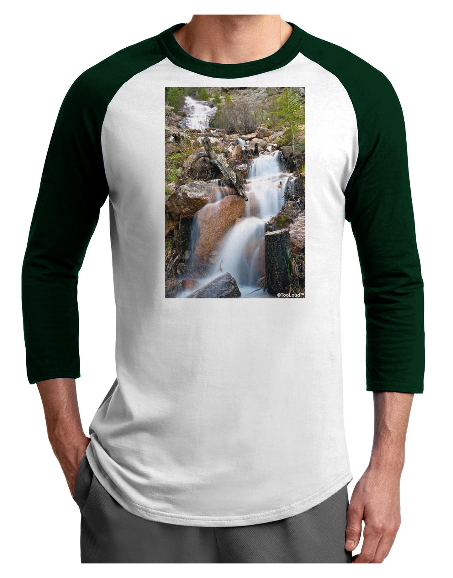 Colorado Waterfall Scene Adult Raglan Shirt-TooLoud-White-Forest-X-Small-Davson Sales