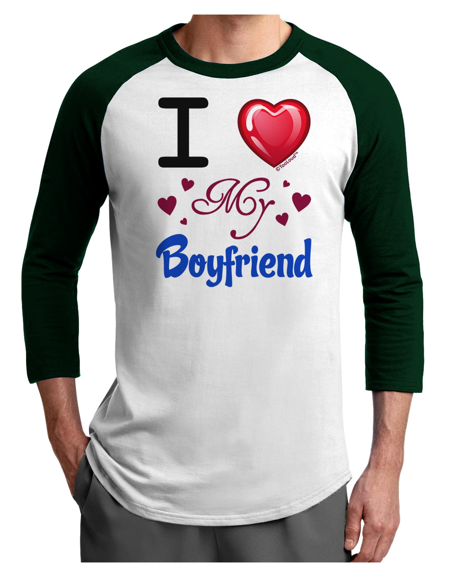 I Love Heart My Boyfriend Adult Raglan Shirt-Raglan Shirt-TooLoud-White-Forest-X-Small-Davson Sales