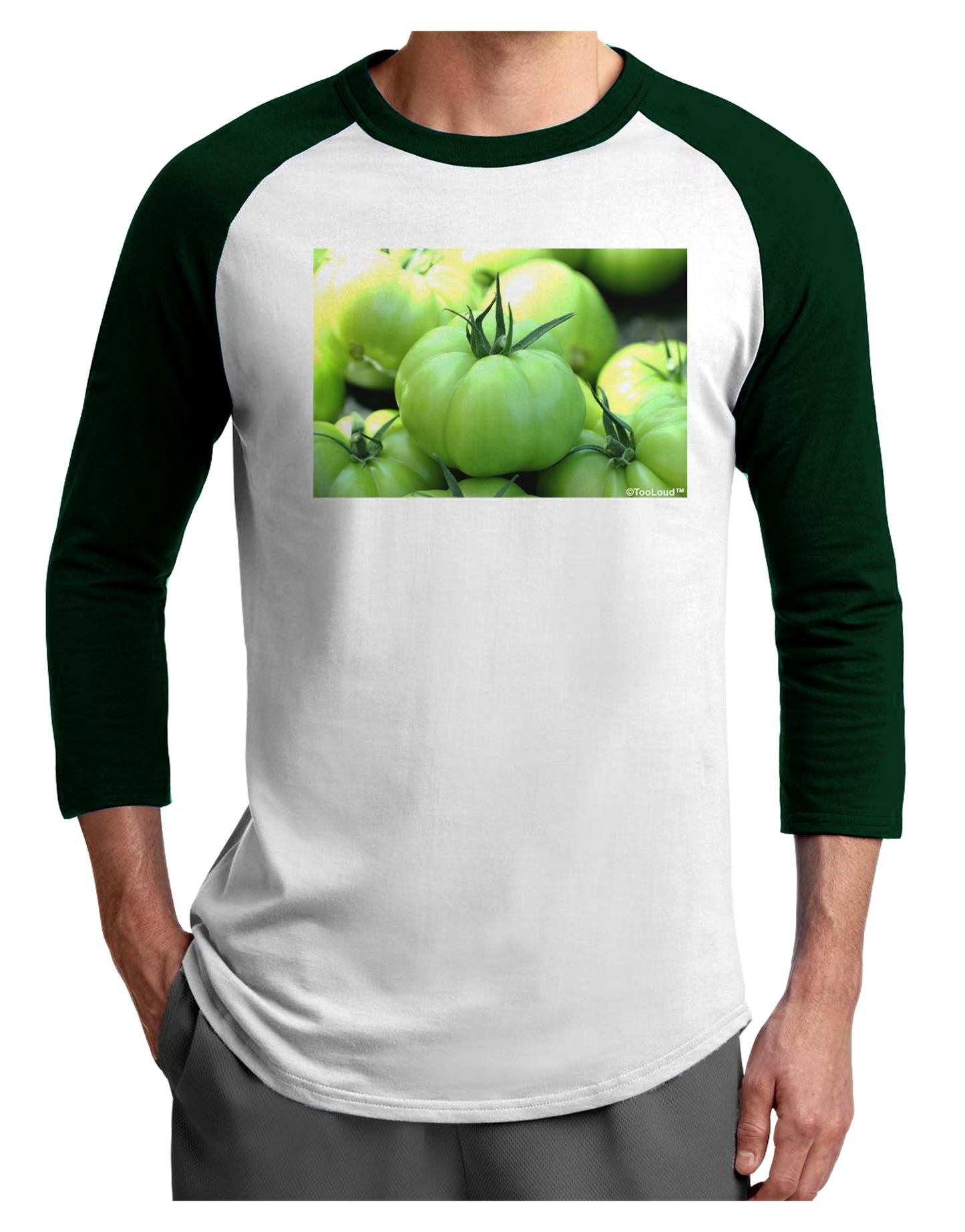 Buy Local - Green Tomatoes Adult Raglan Shirt-TooLoud-White-Forest-X-Small-Davson Sales